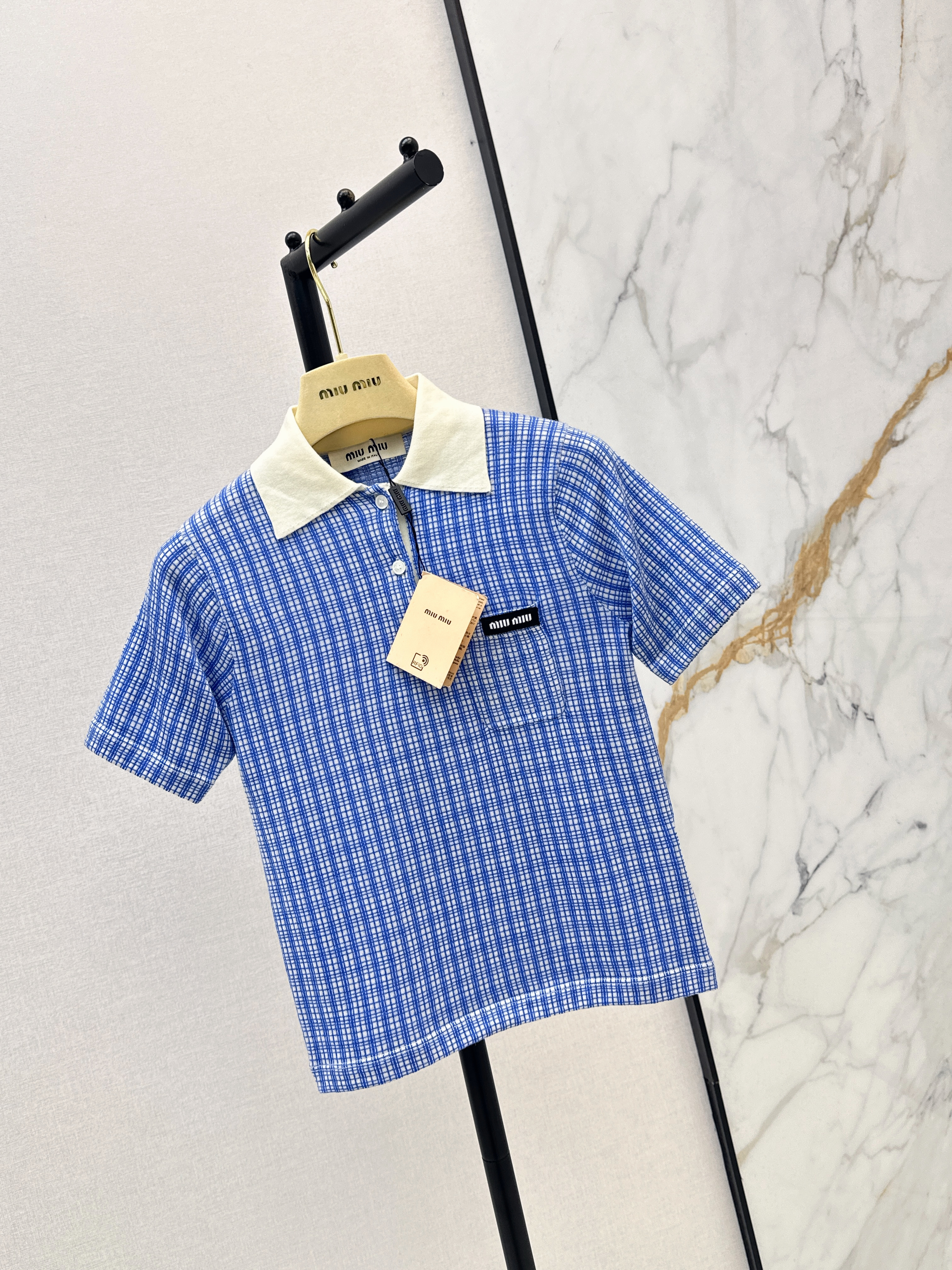 Miu 26ss check polo knitwear