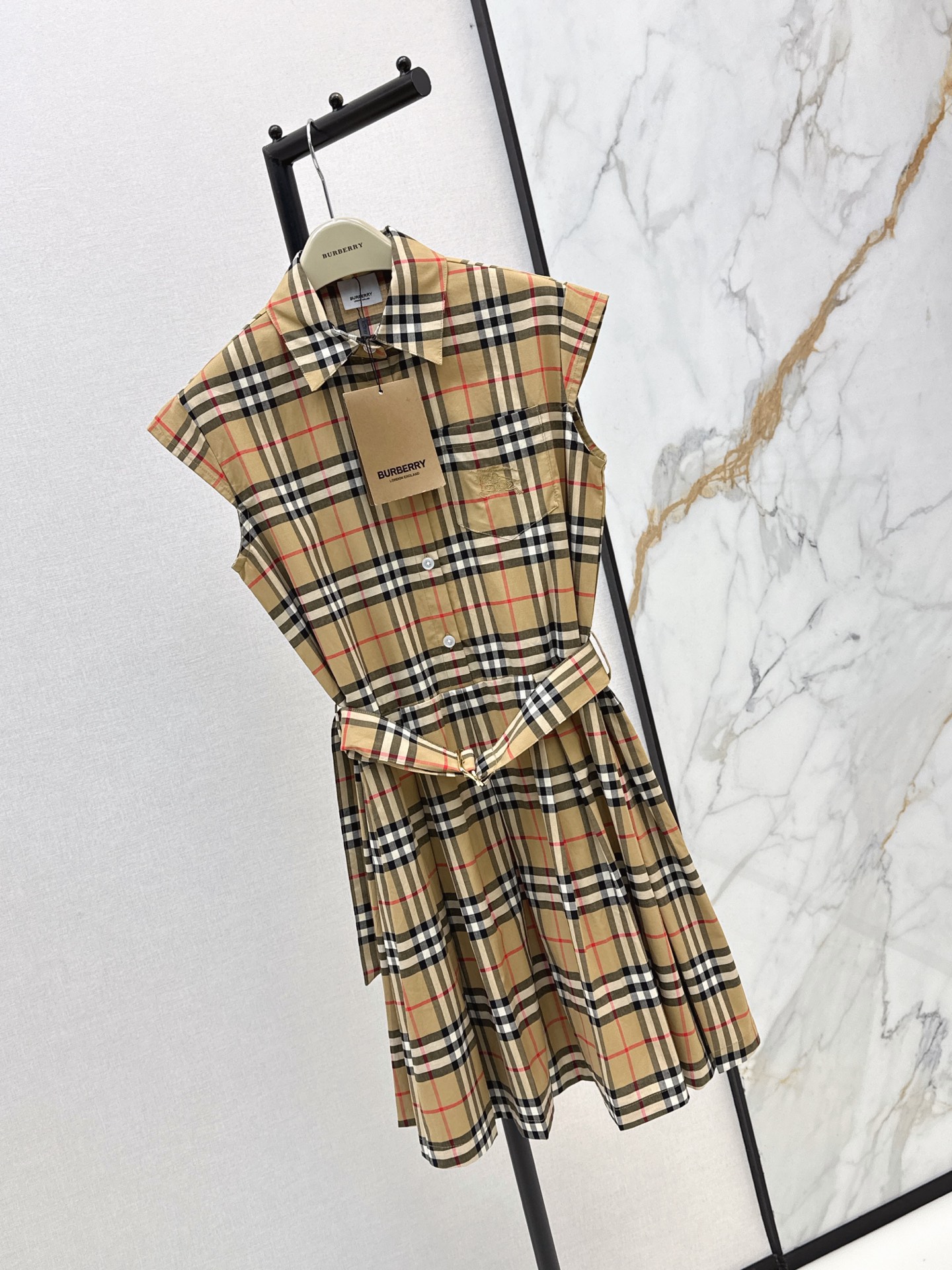 Bur 26ss check belted dress