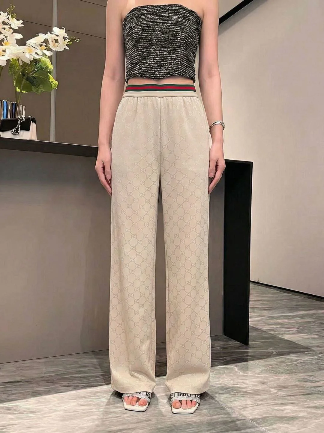 Gucc 26ss print wide-leg pants