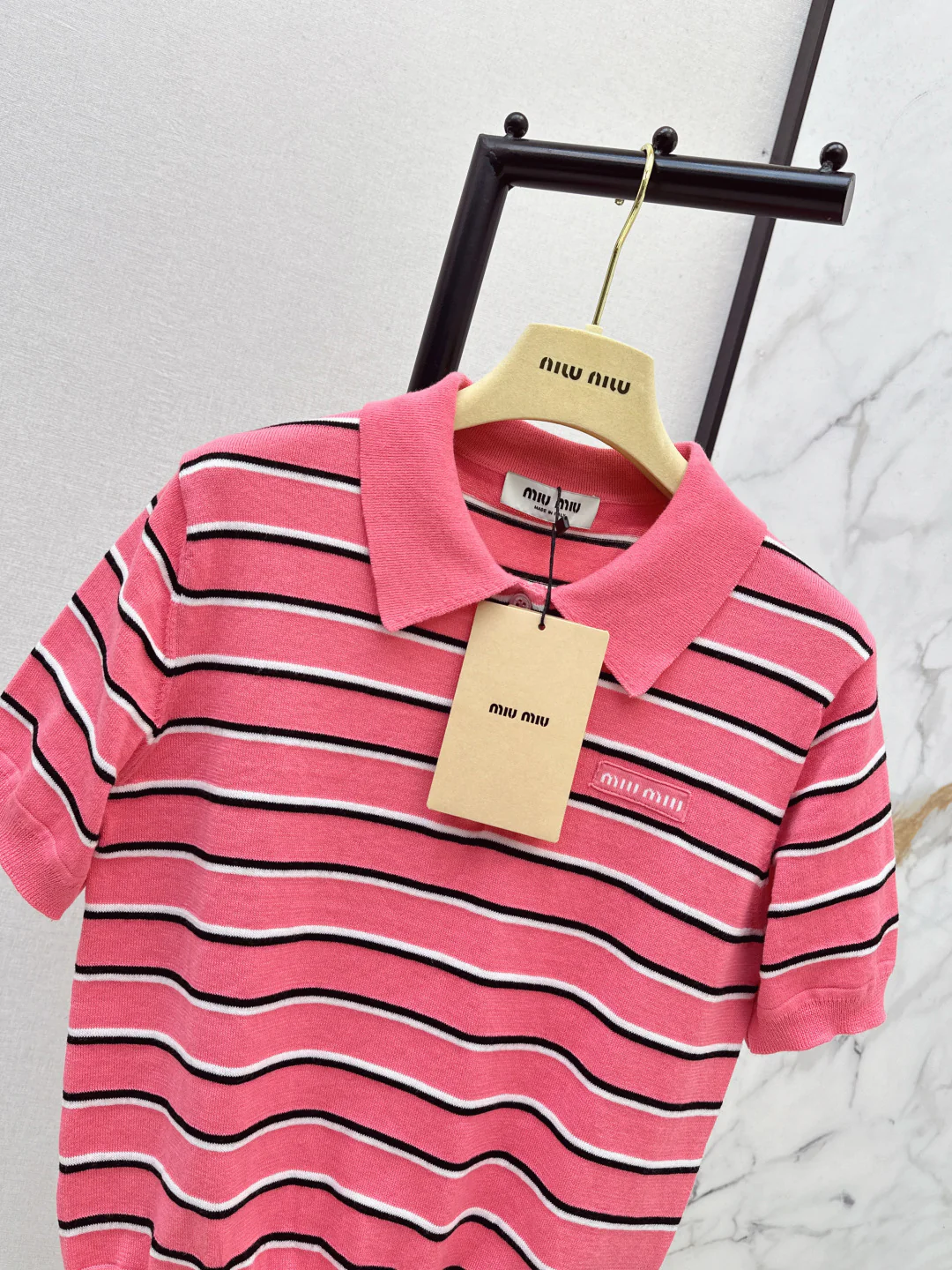 Miu 26ss stripe polo knit sweater