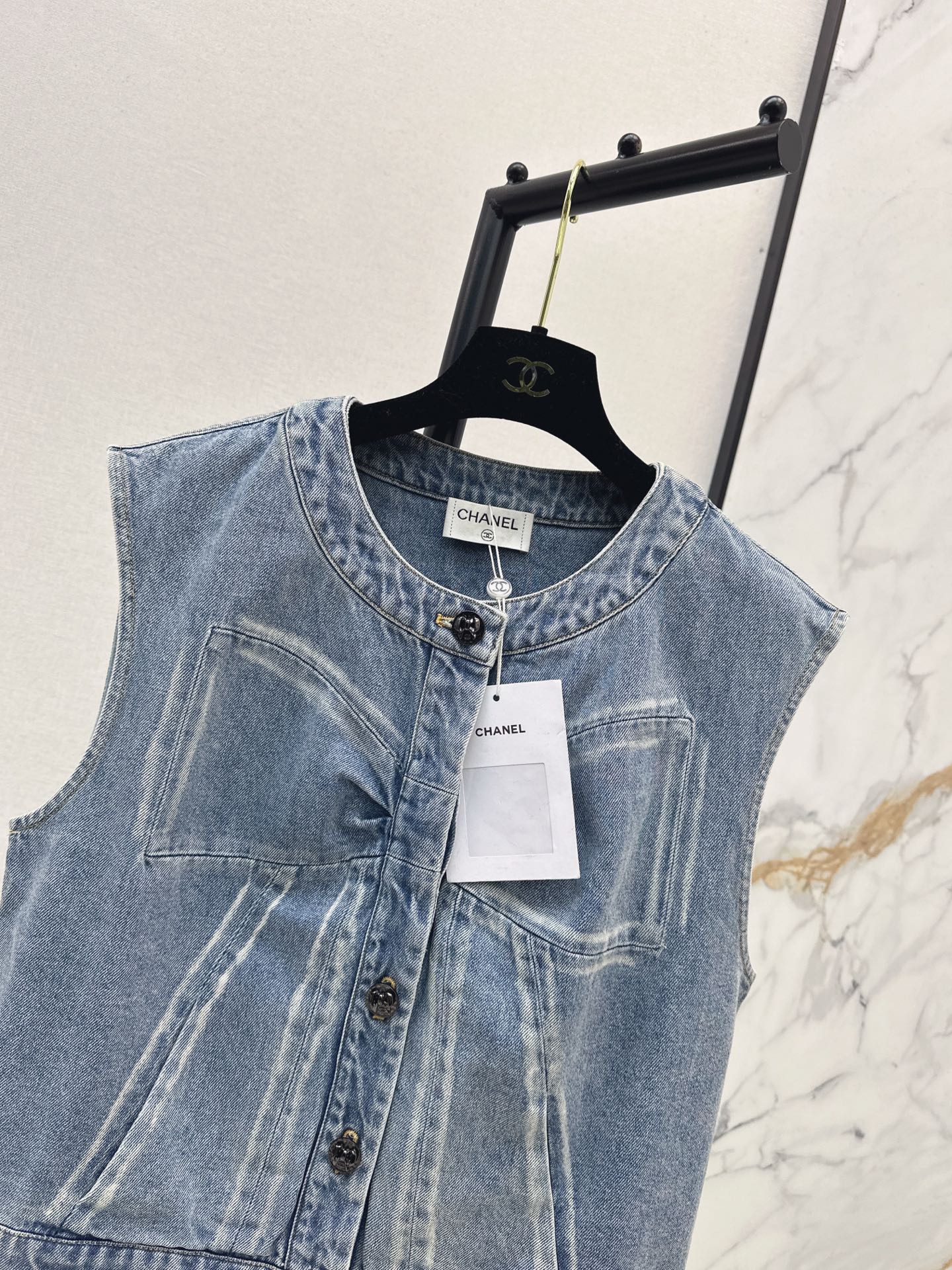 Chan 25fw bow print denim vest