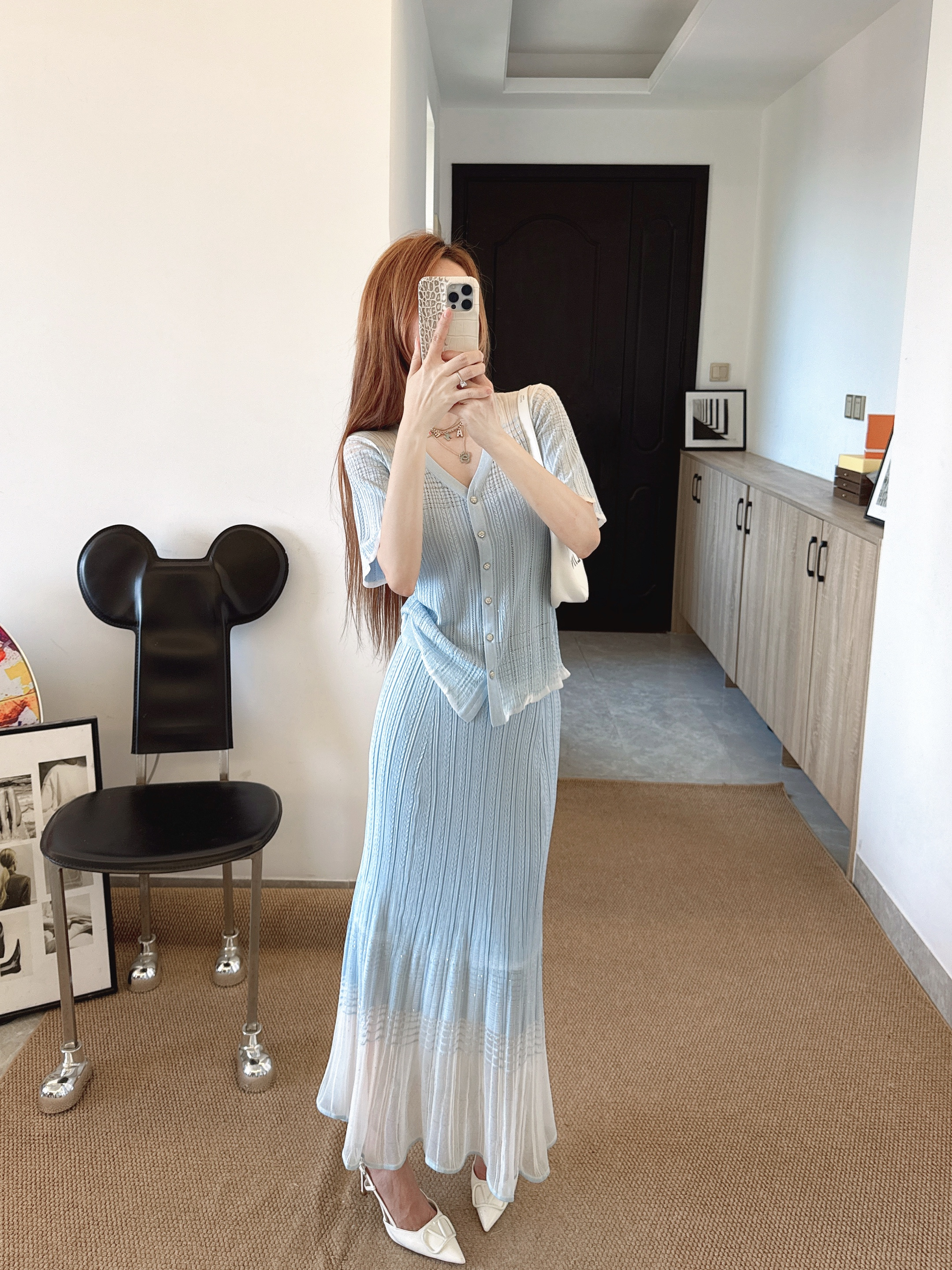 Chan 26ss knit cardigan skirt set