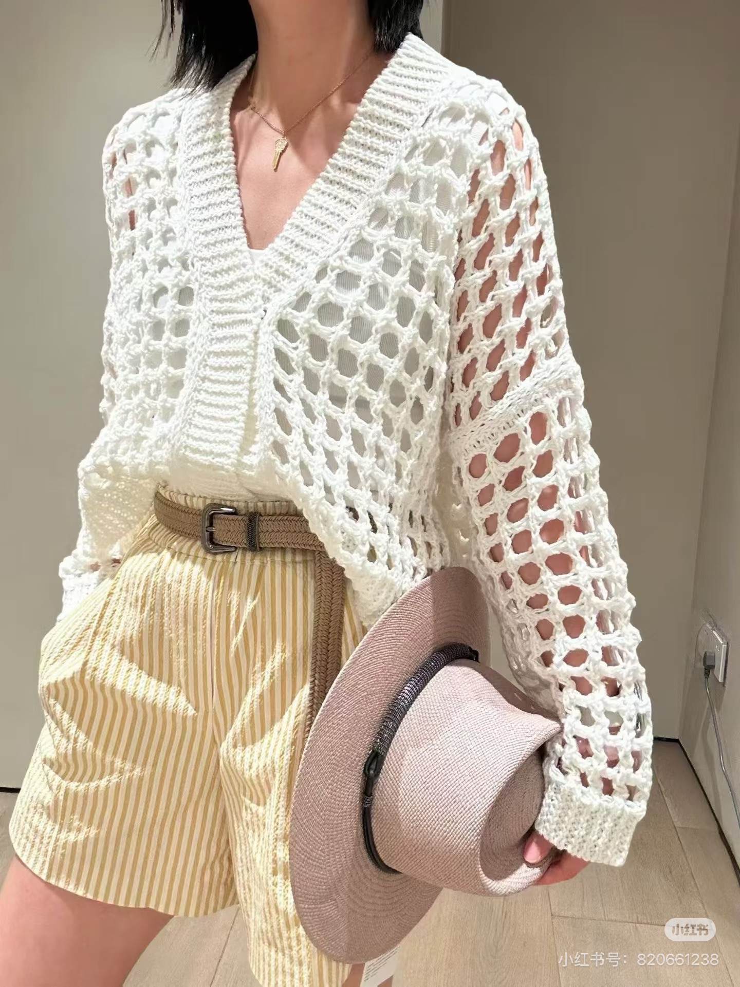 Brun 26ss hollow knit cardigan