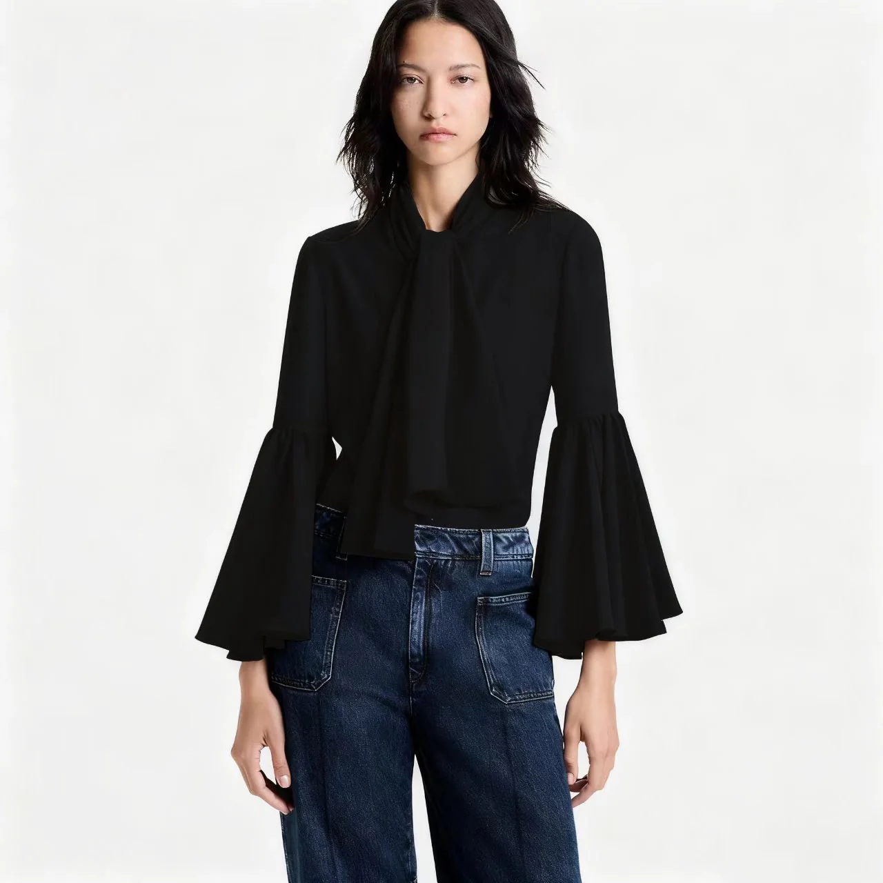 Louis 25fw ribbon flare sleeve shirt
