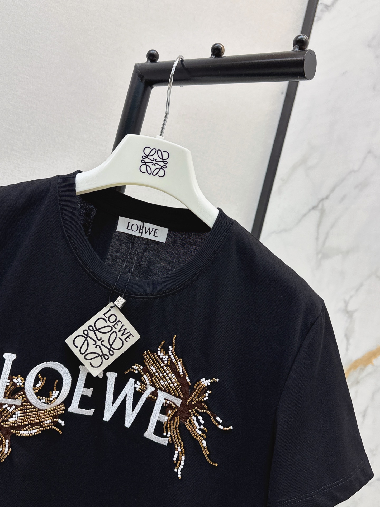 Loe 26ss embroidery beading t-shirt