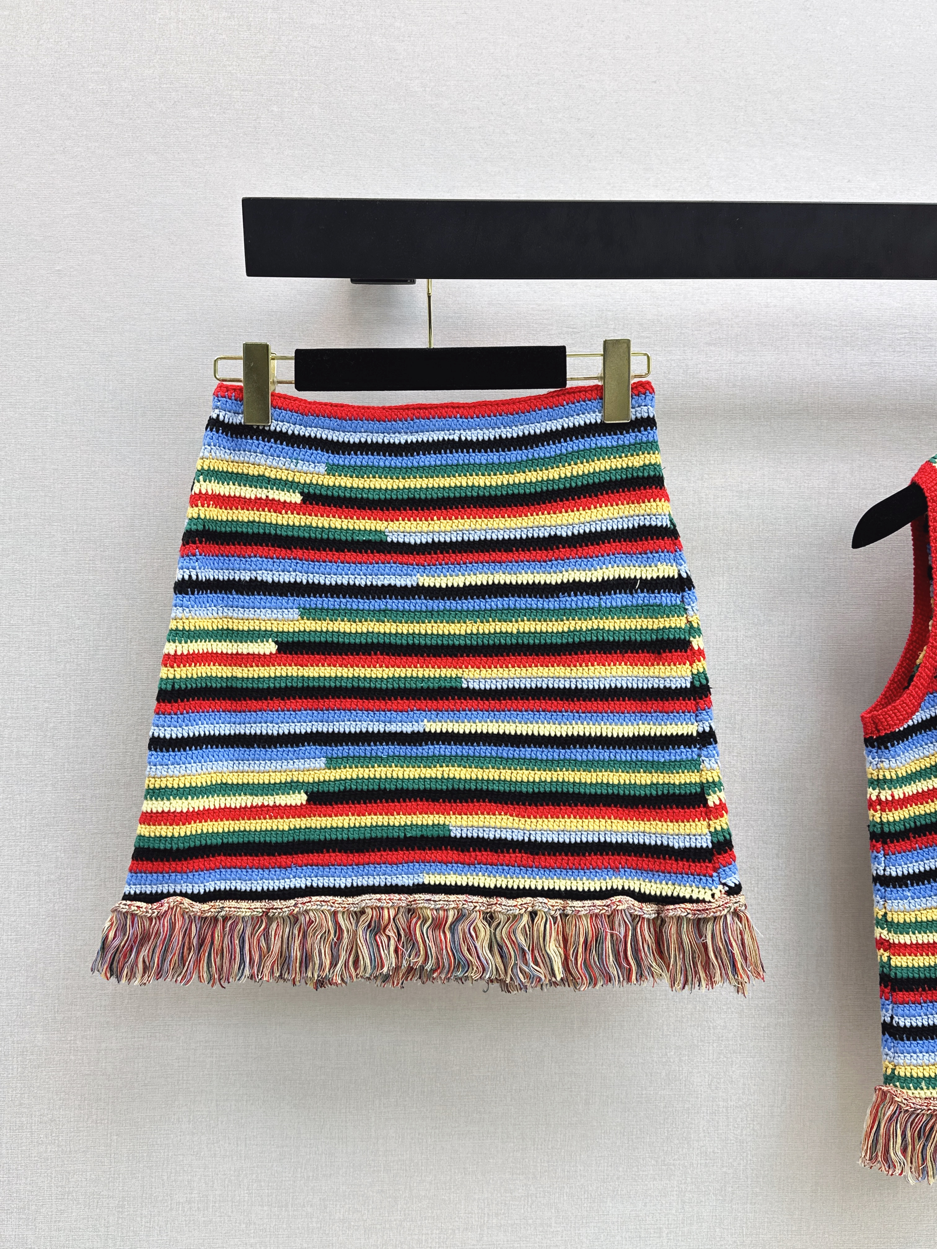 Chan 26SS Striped Crochet Knit skirt