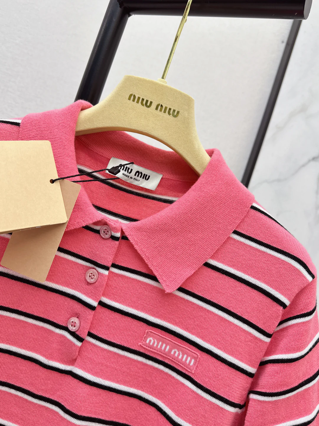 Miu 26ss stripe polo knit sweater