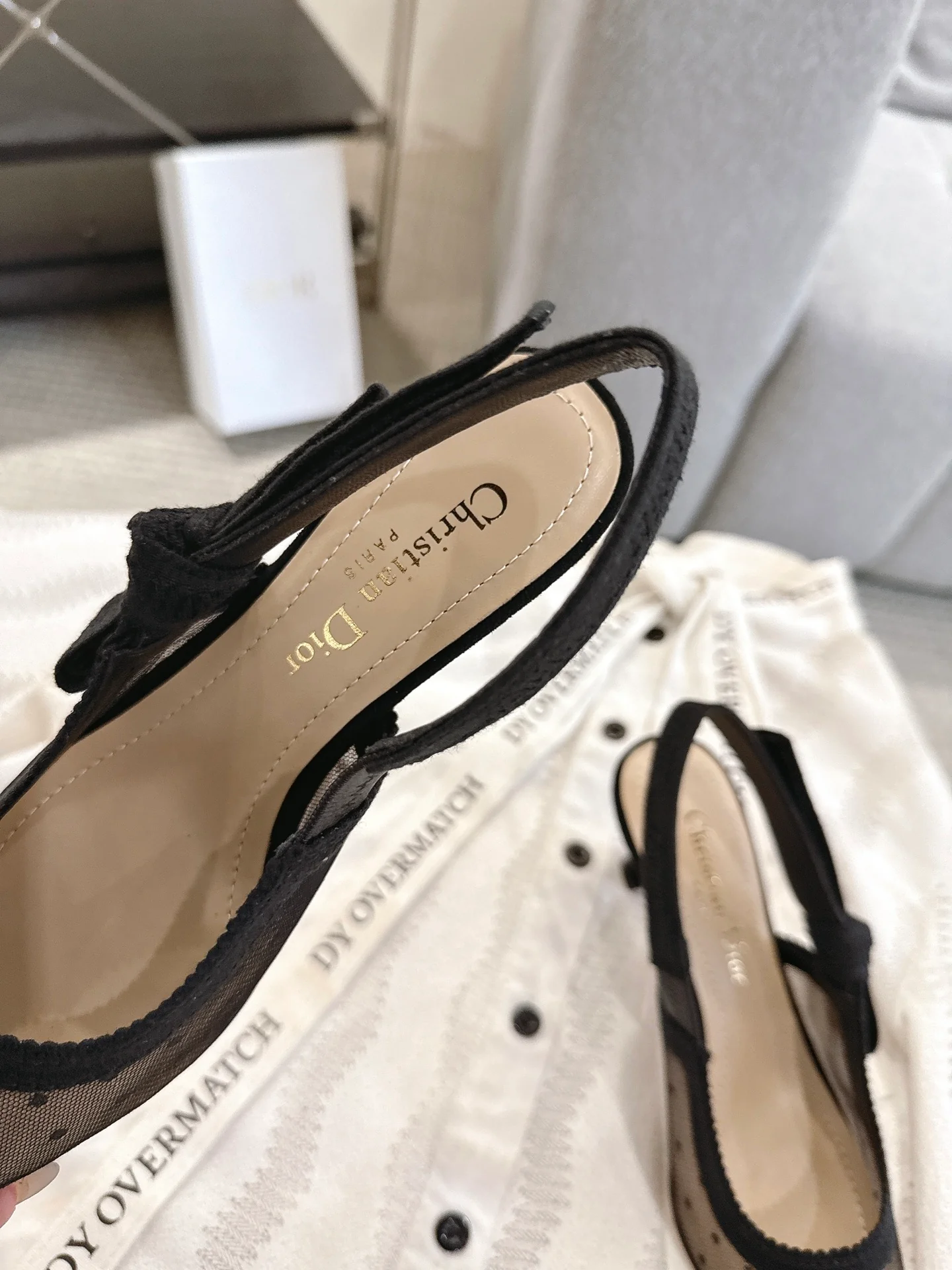 CD 25fw mesh kitten slingback heels