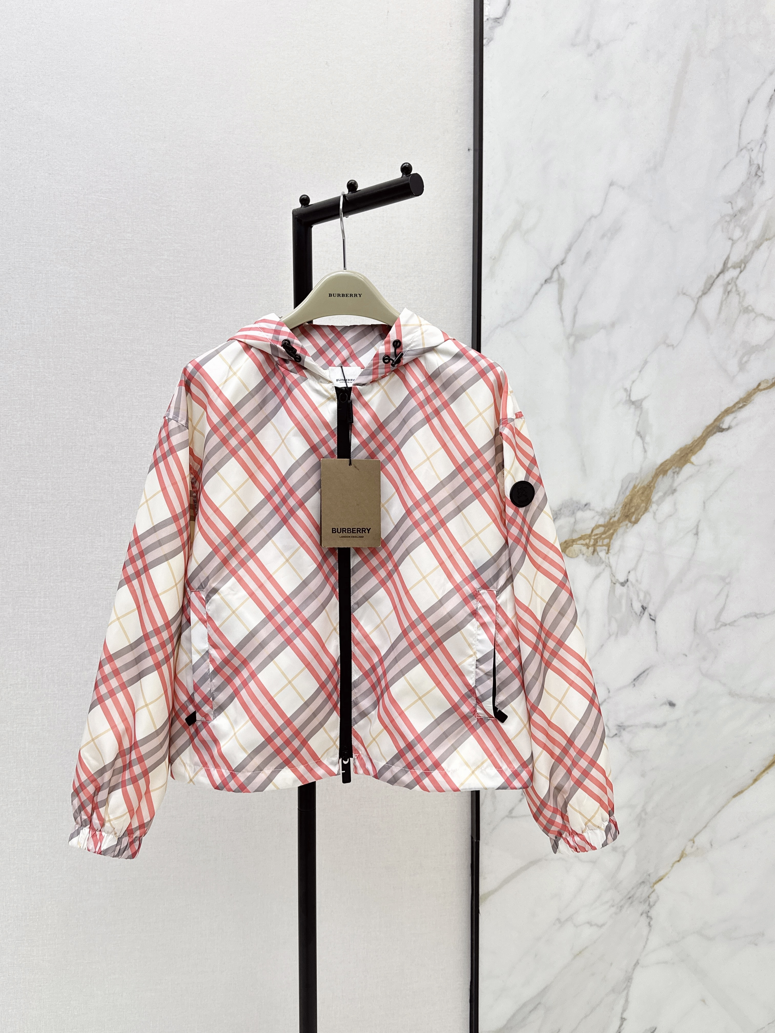 Burb 26ss check hooded jacket