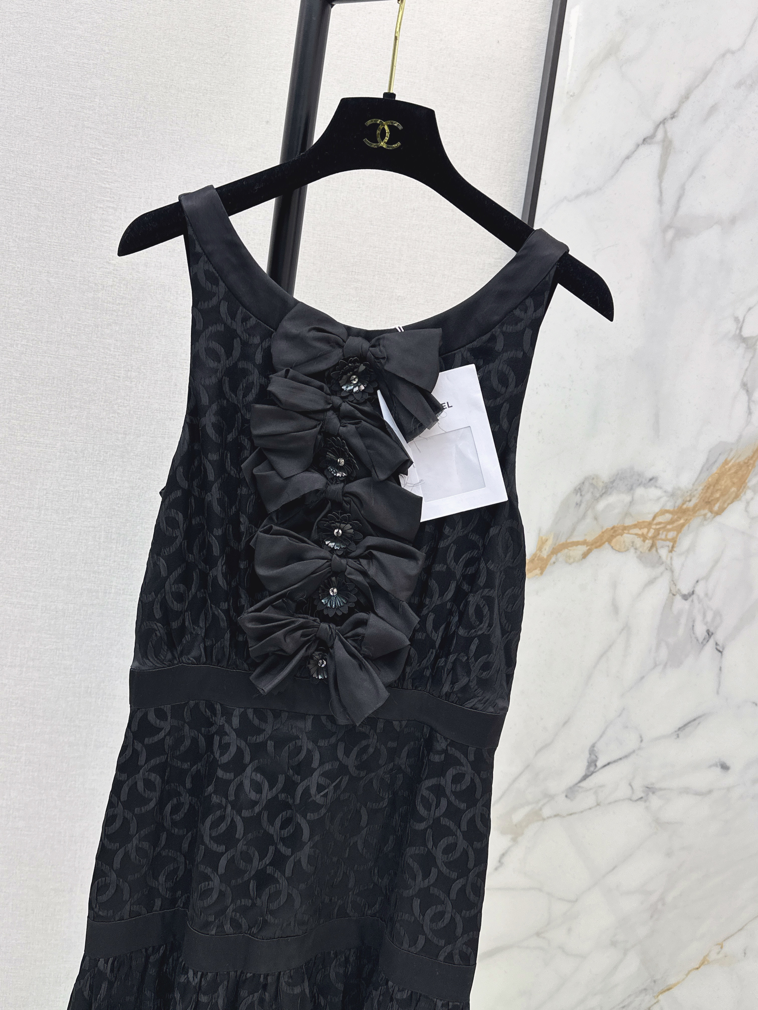 Chan 26ss bow silk jacquard dress