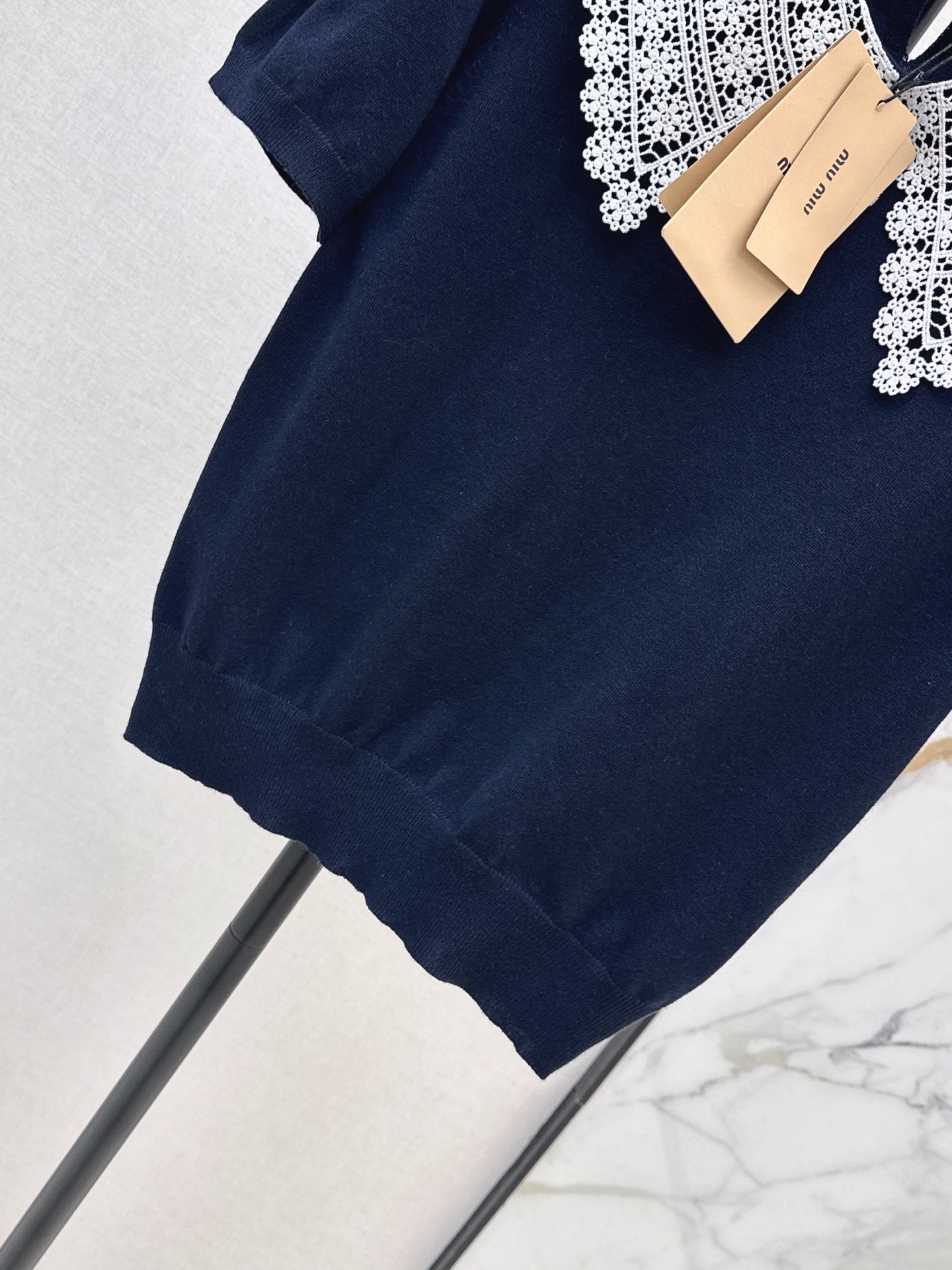 Miu 26ss 2in 1 lace trim knitwear