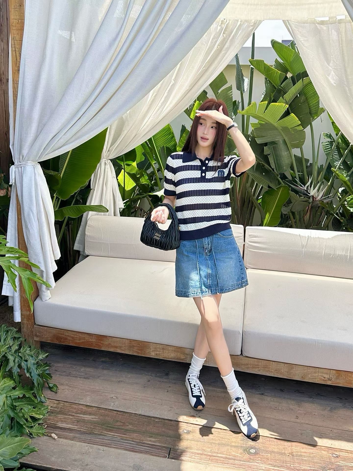 Miu 26ss stripe knit polo shirt