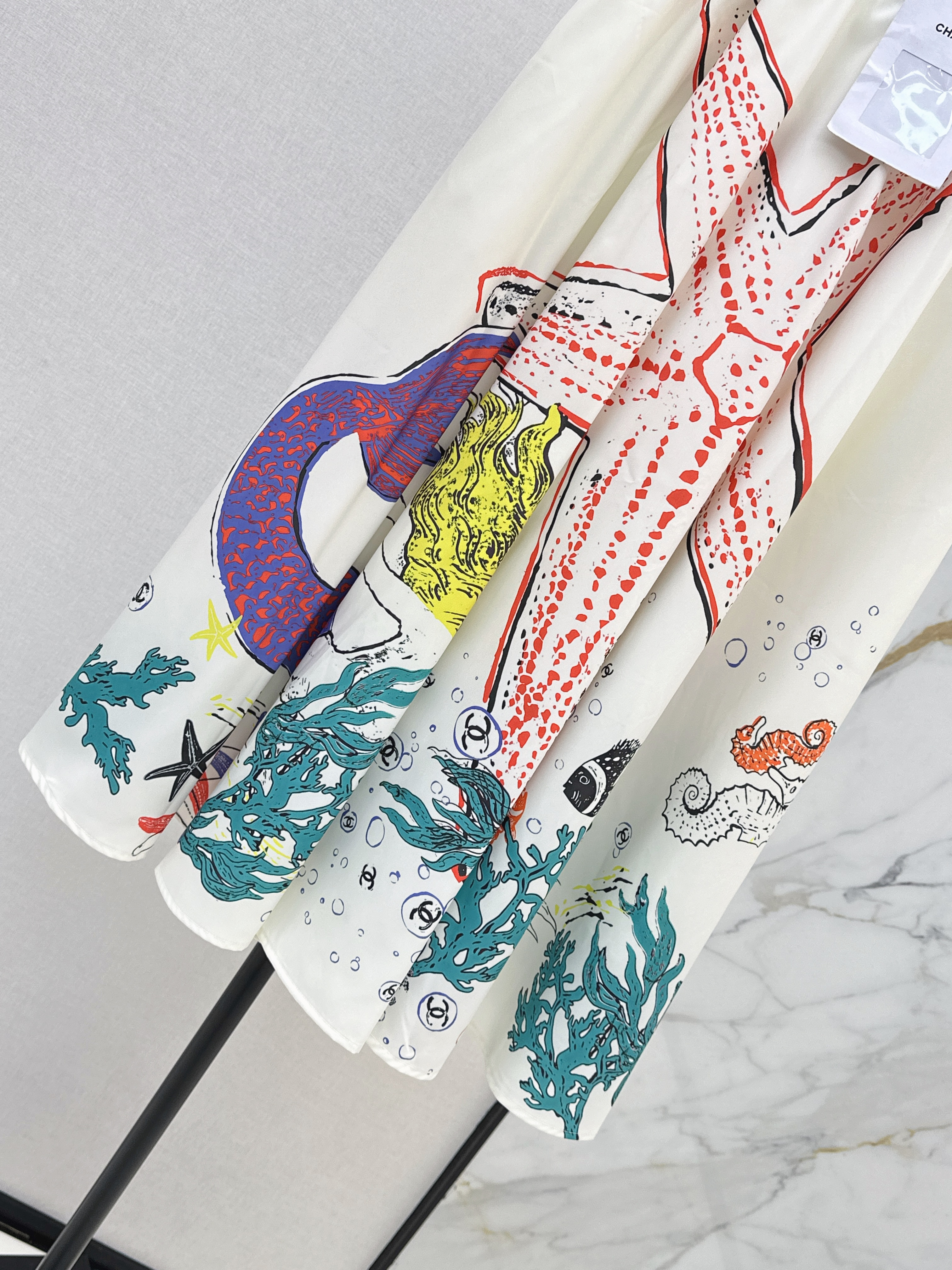 Chan 26ss Ocean Print A-Line Midi Skirt