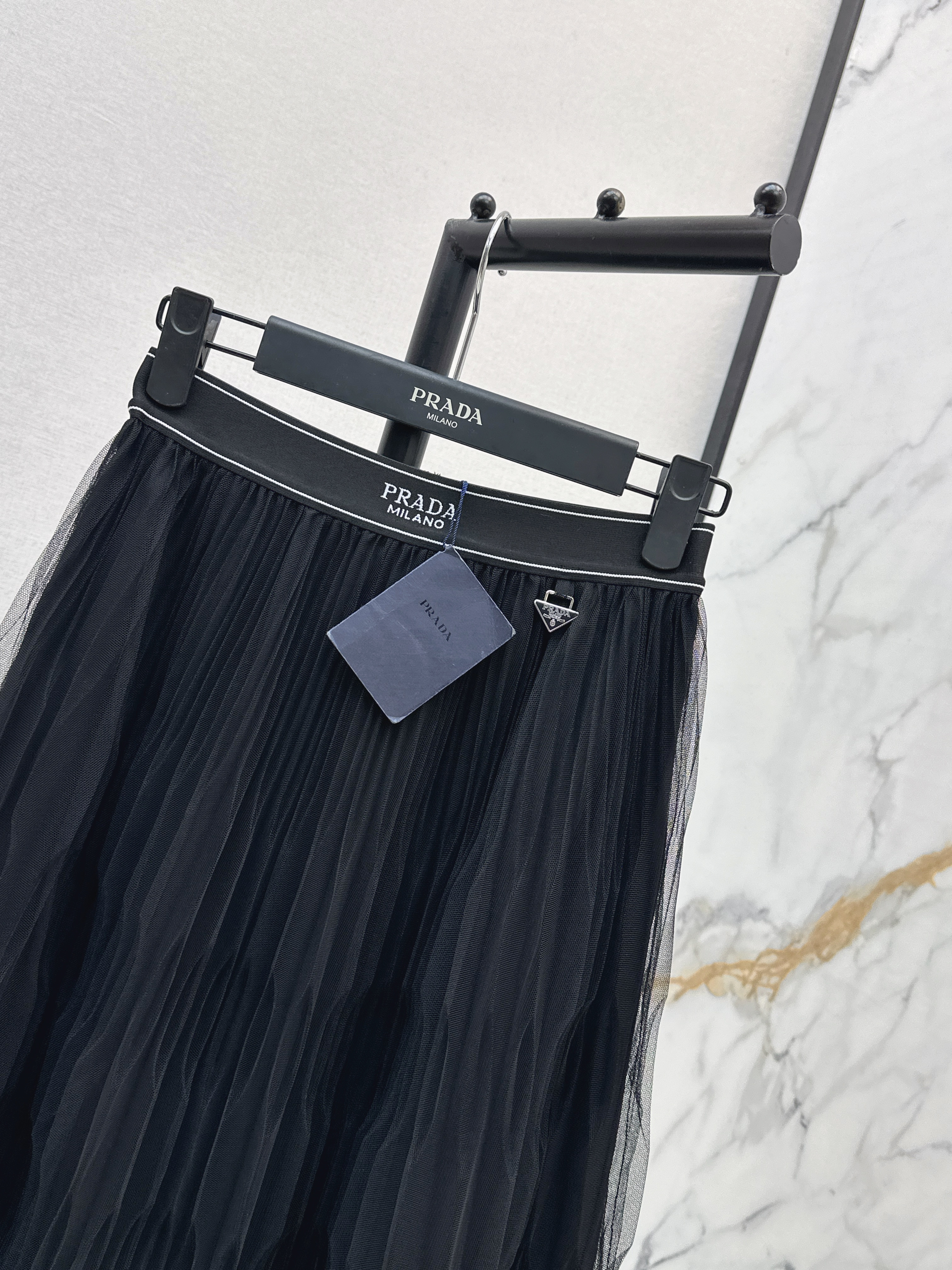 Pra 26SS Pleated Tulle Midi Skirt