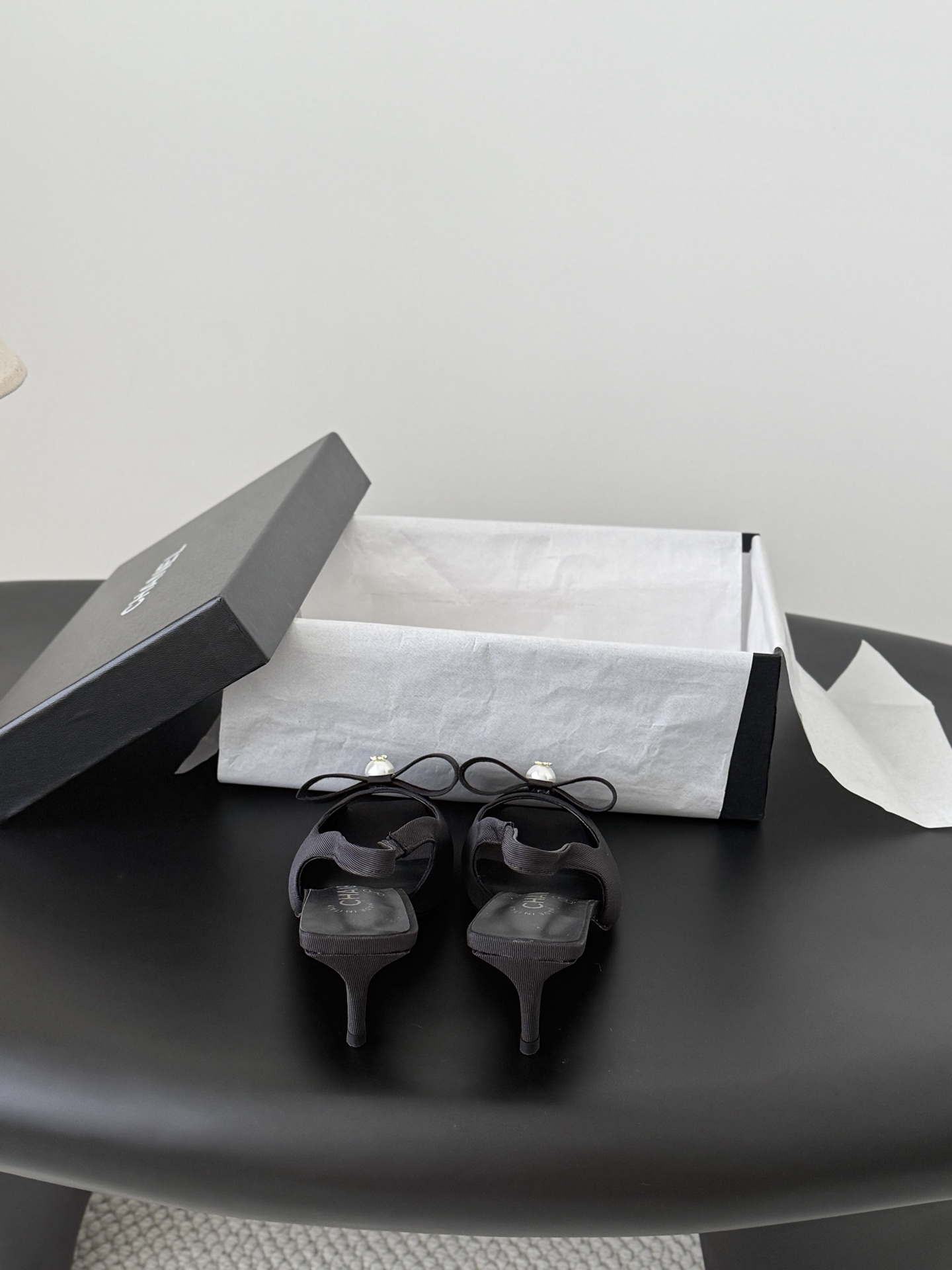 Chan 26K peep toe slingback heels