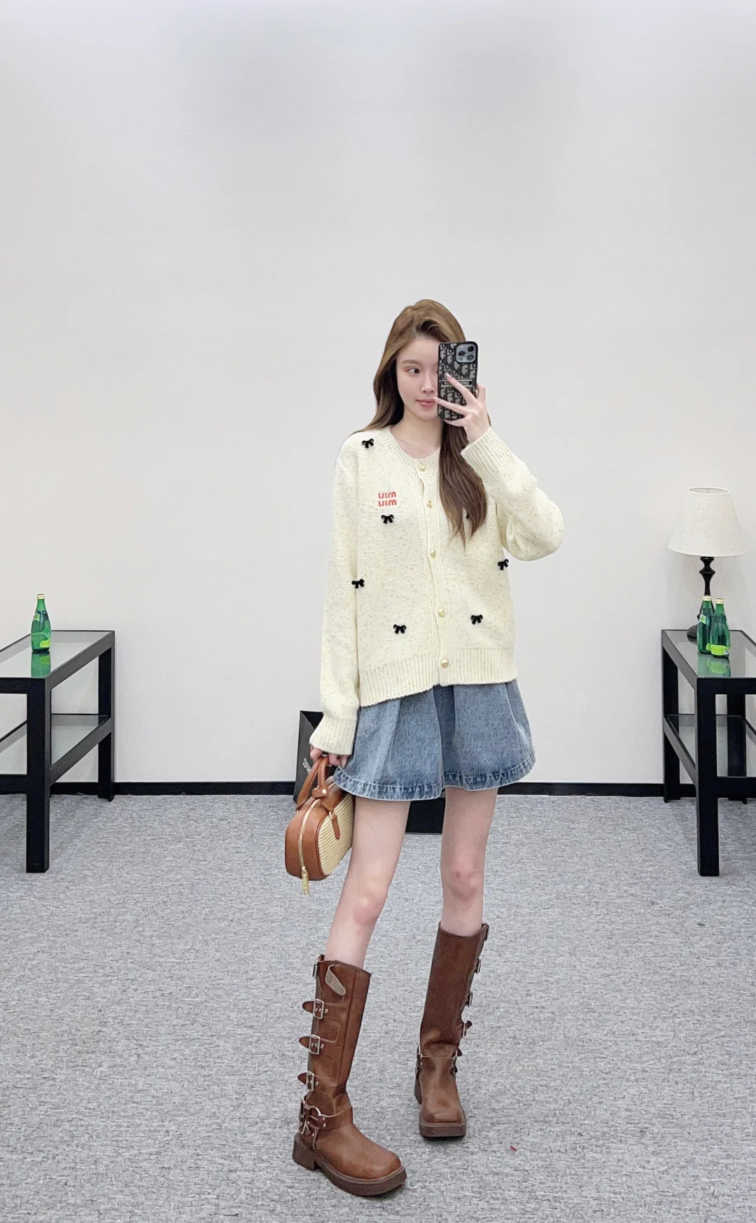 Miu 26ss 3d bow cardigan