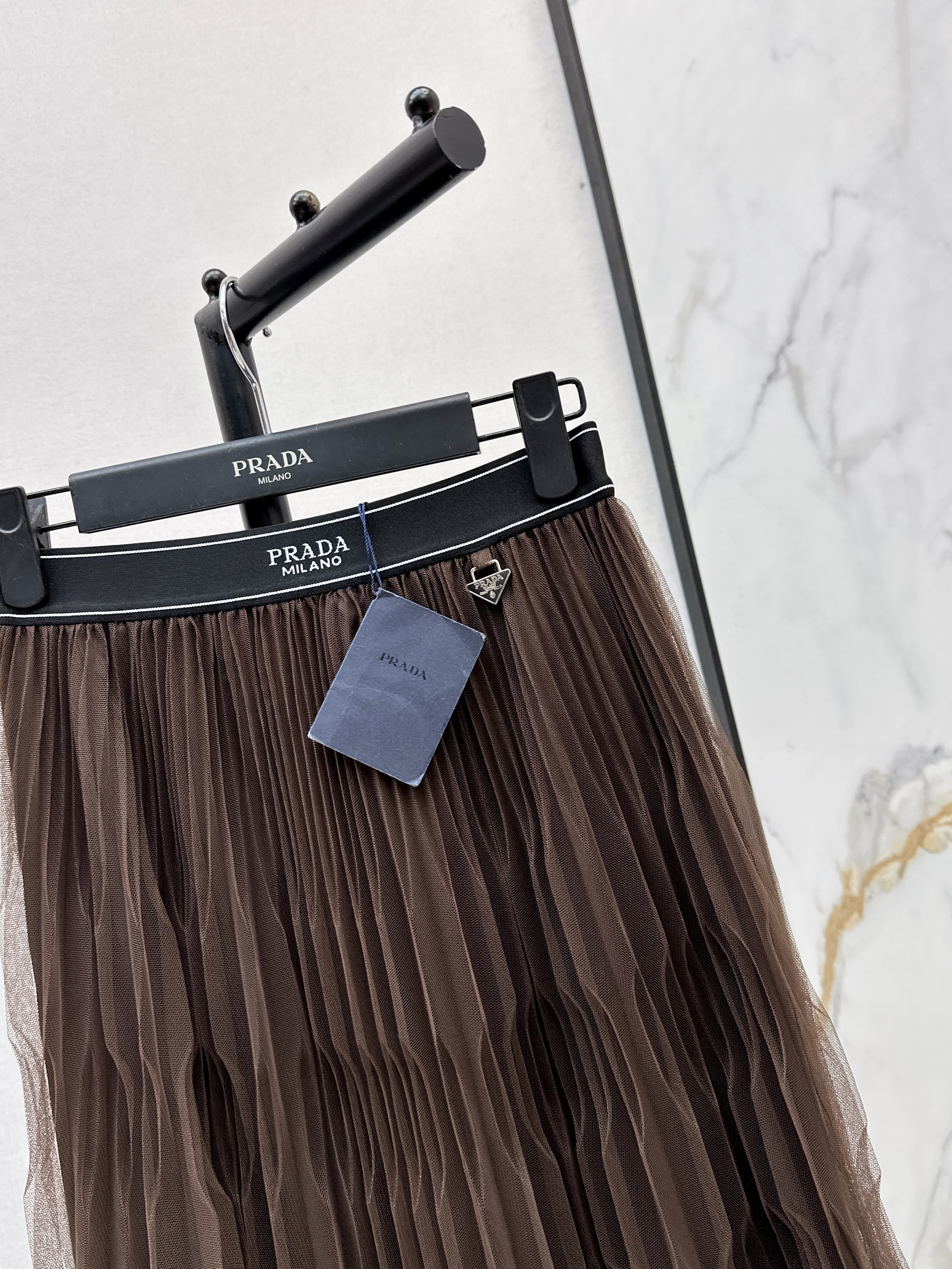 Pra 26SS Pleated Tulle Midi Skirt