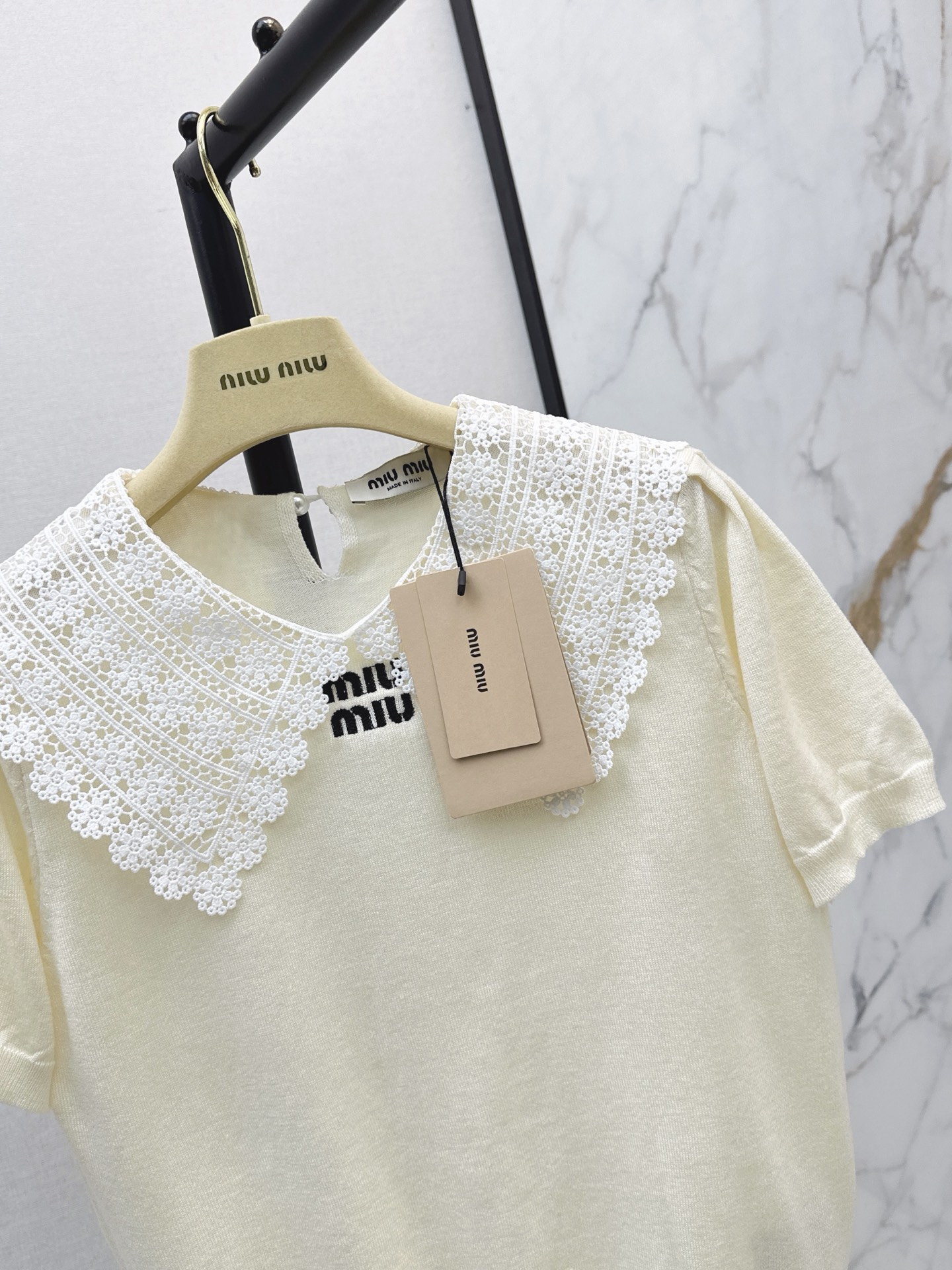 Miu 26ss 2in 1 lace trim knitwear