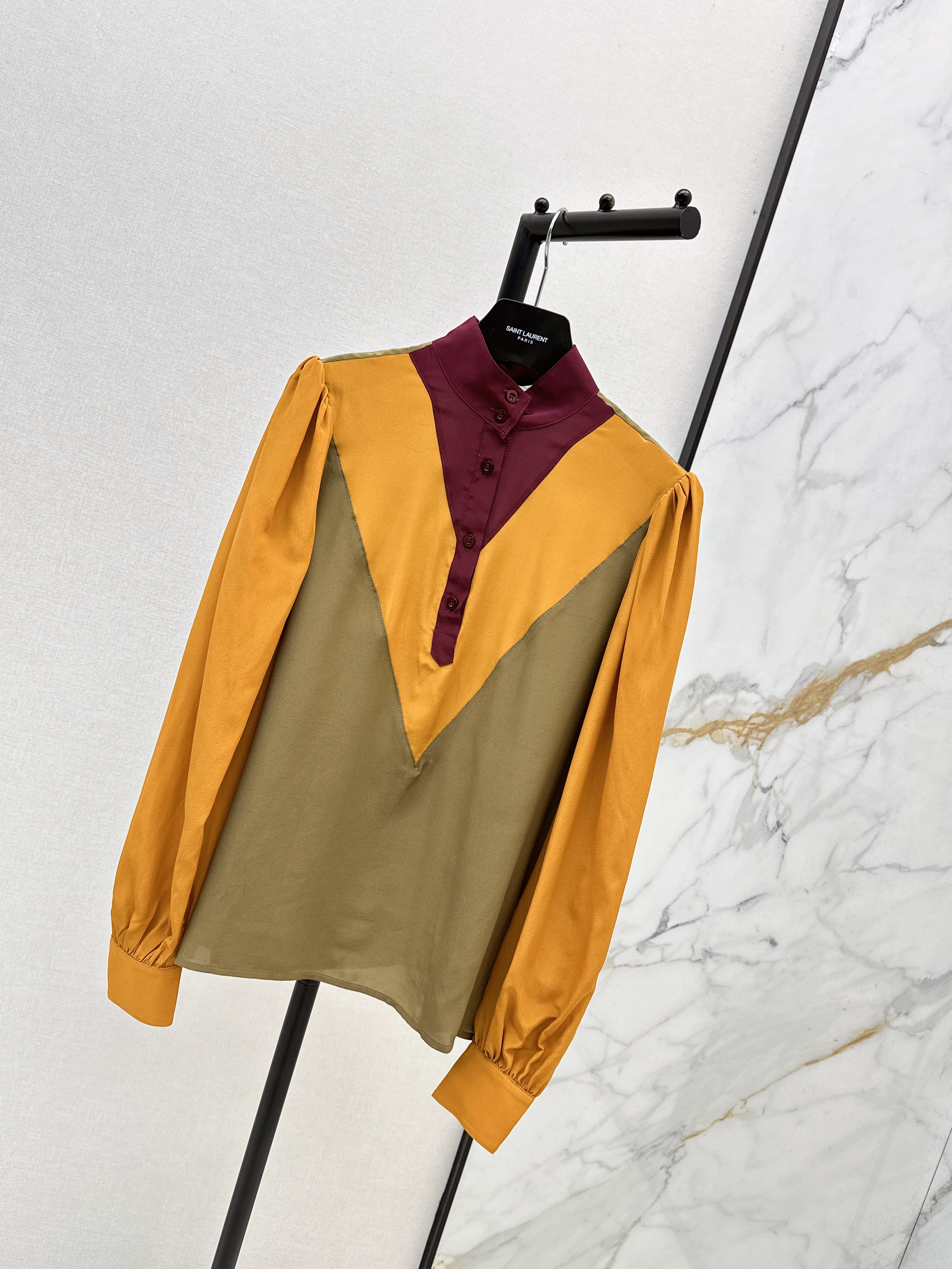 Saint 26ss coloblock silk shirt