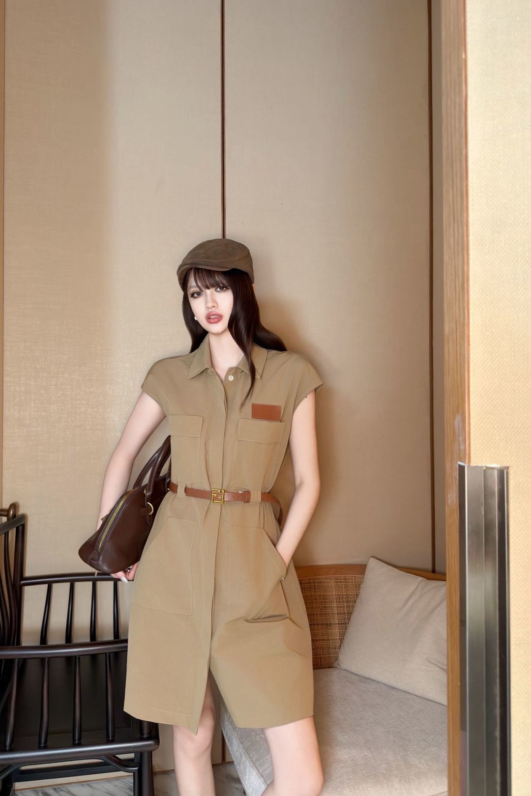 Fen 26ss sleeveless belted dress