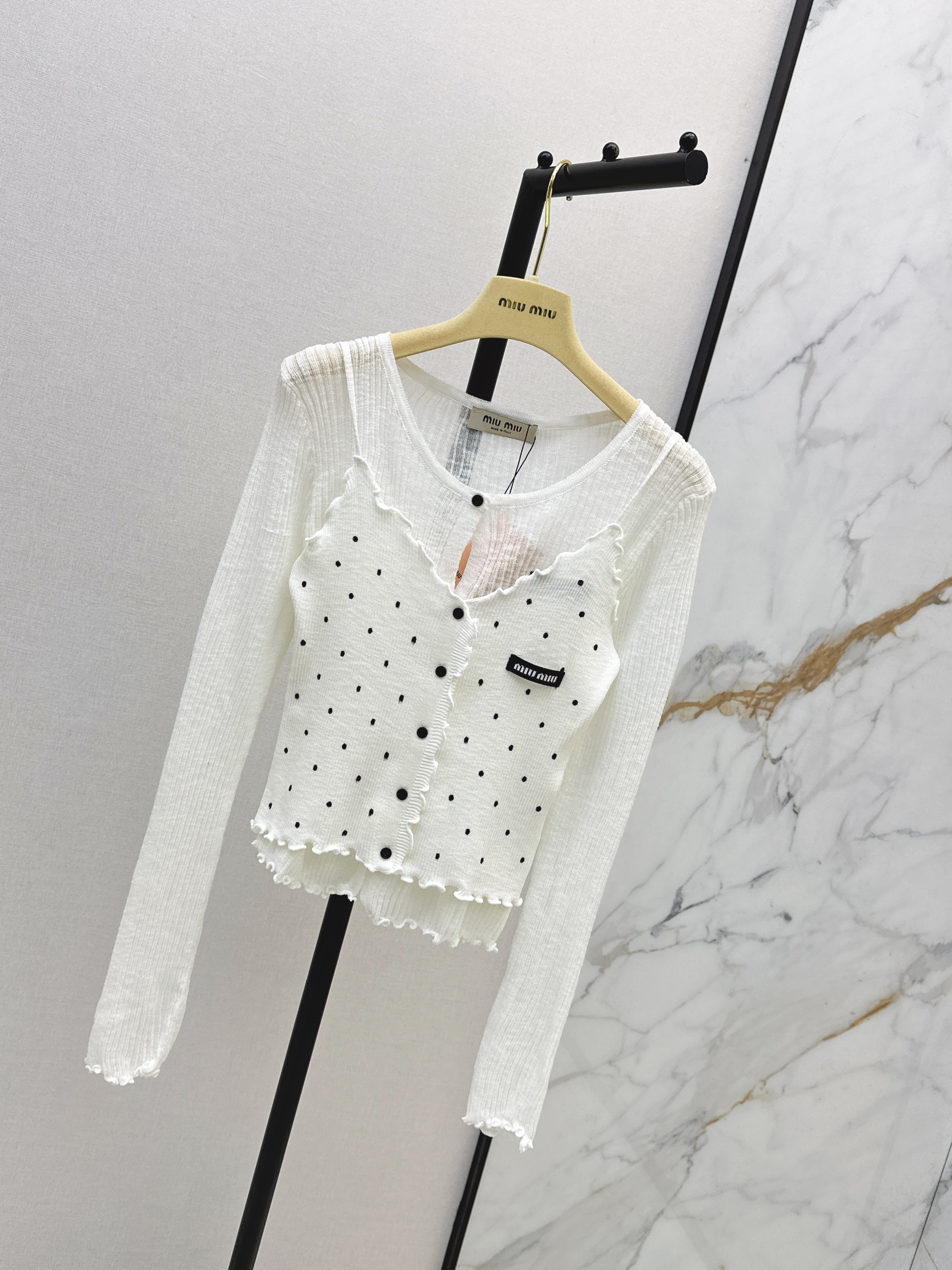Miu 26SS Polka Dot Camisole and Cardigan Set