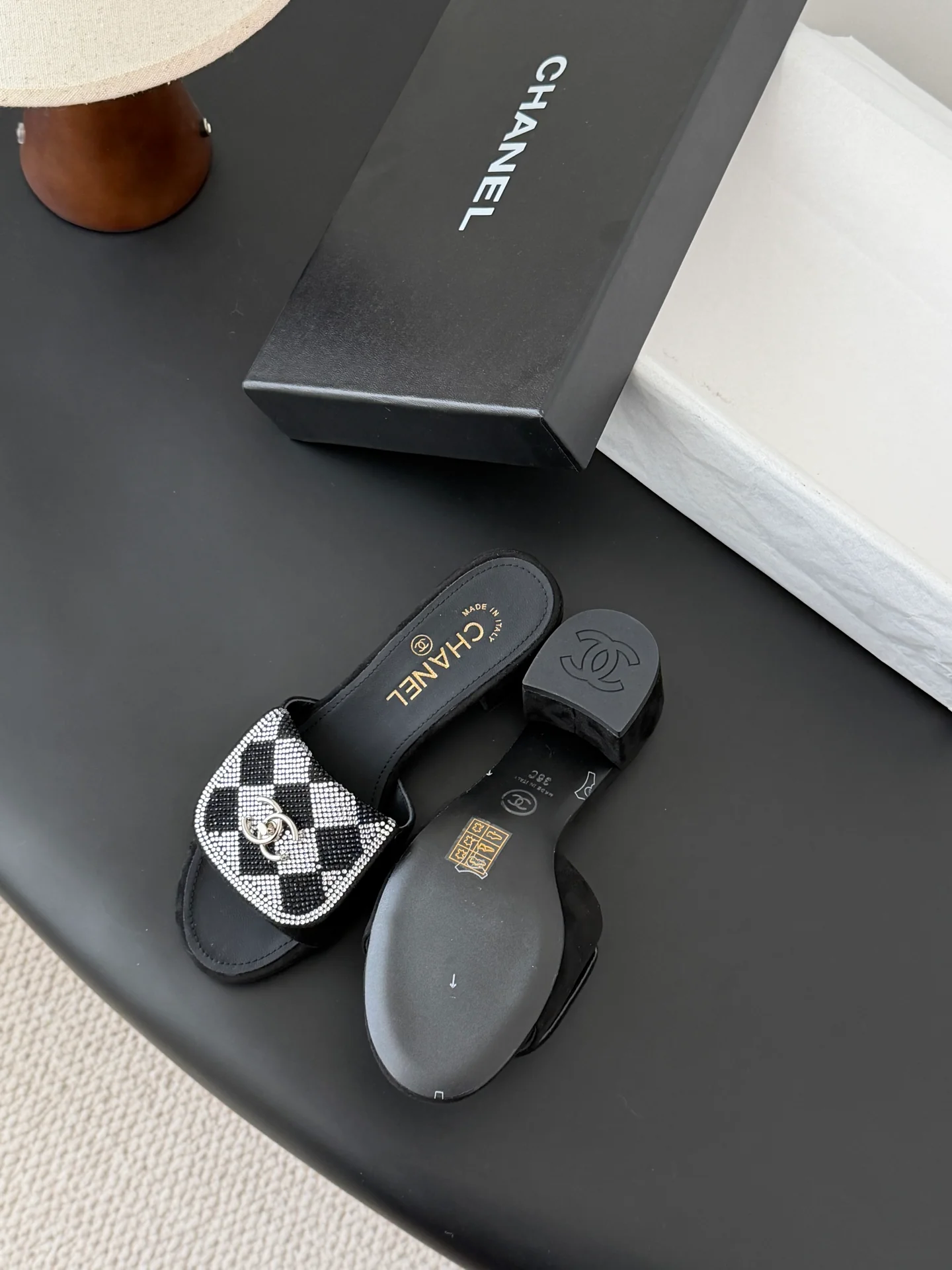 Chan 26ss rhinestone-embellished chunky sandals