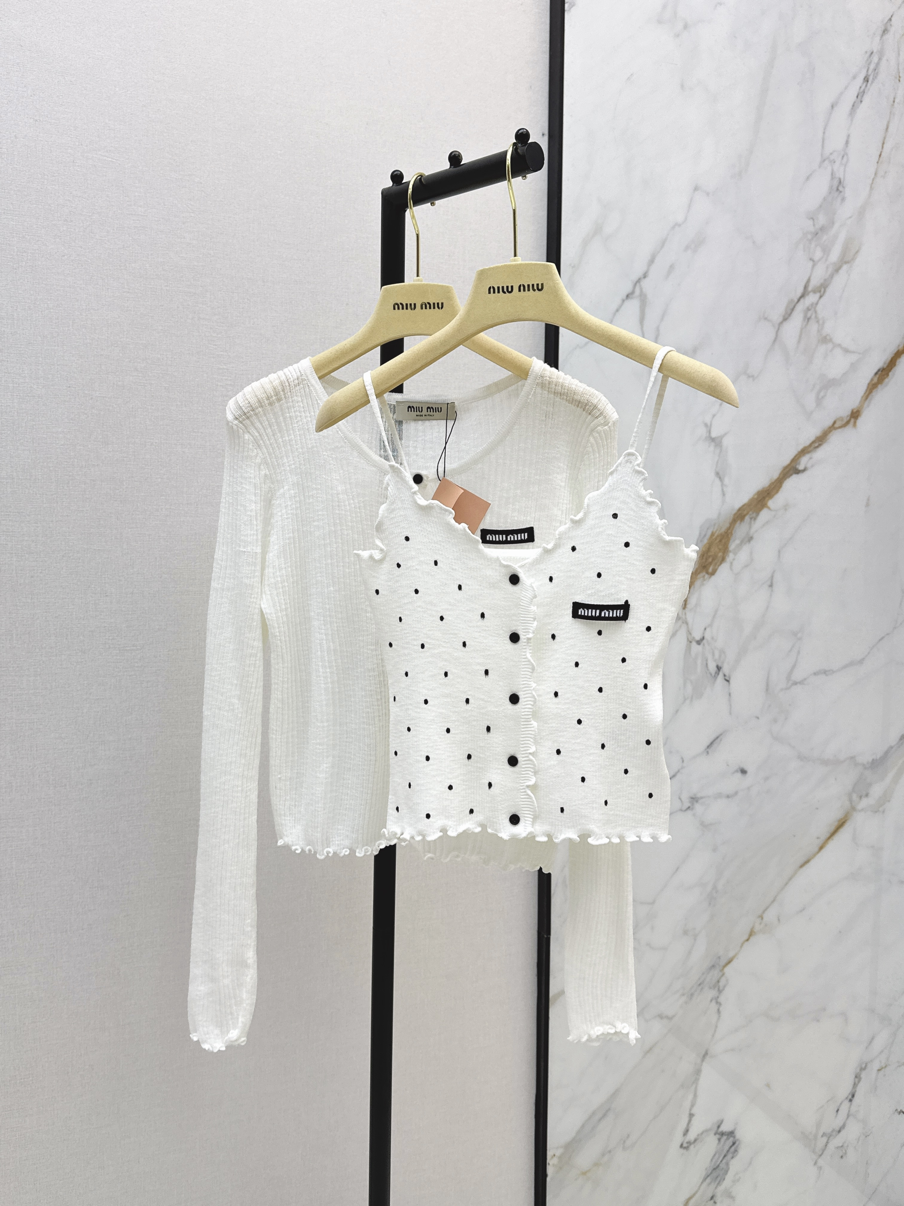 Miu 26SS Polka Dot Camisole and Cardigan Set