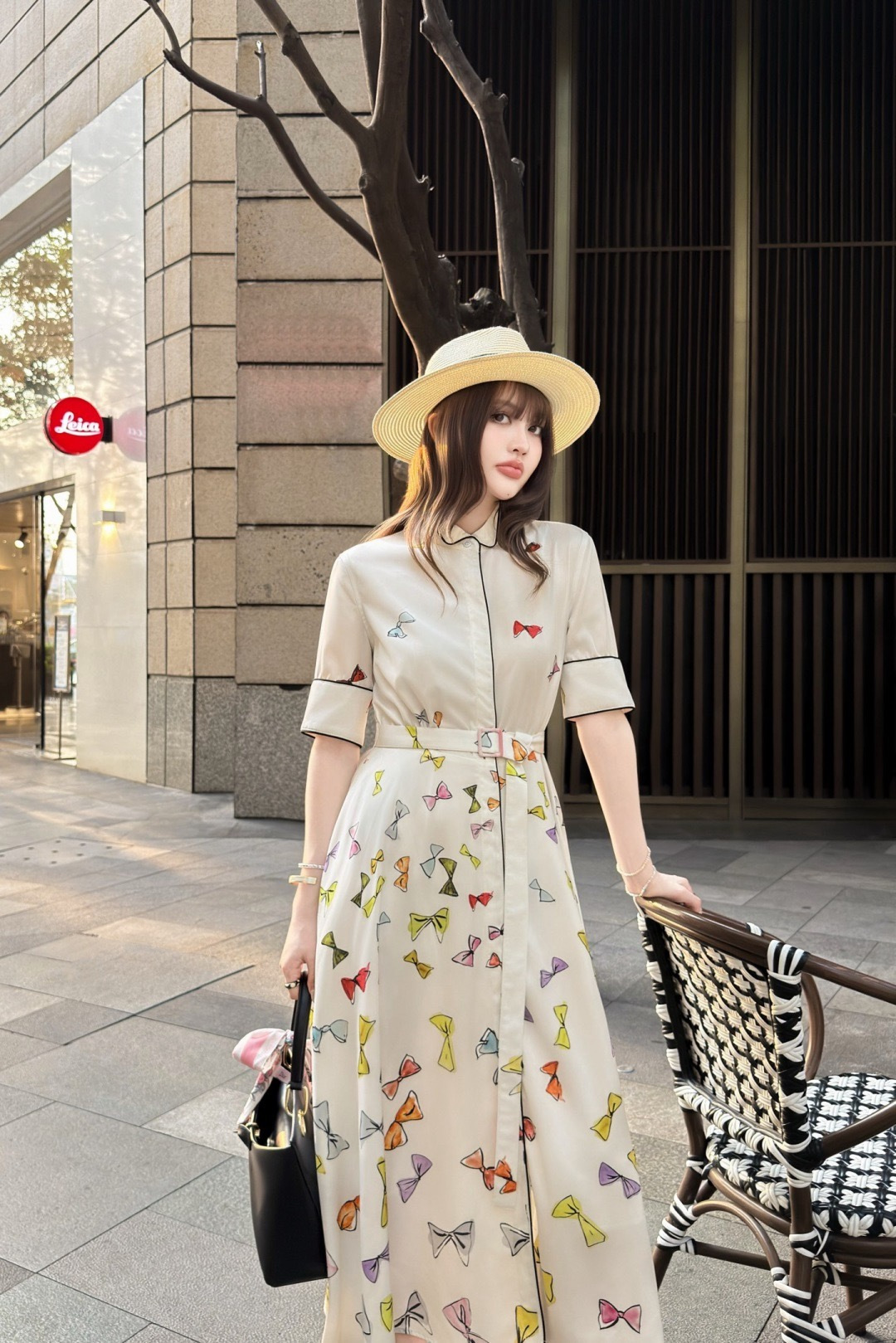 CD 26SS Bow Print Belted Shirt Dress
