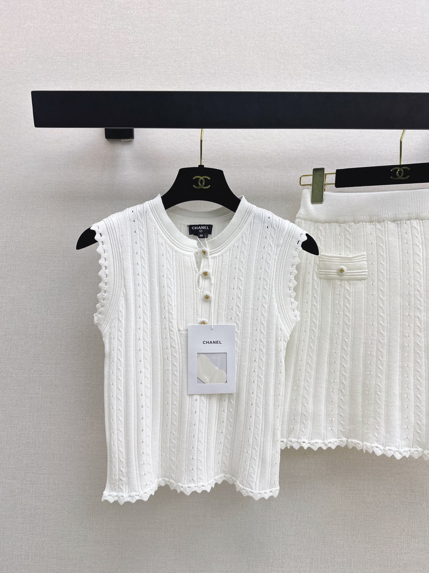 Chan 26ss sleeveless knitwear skirt set