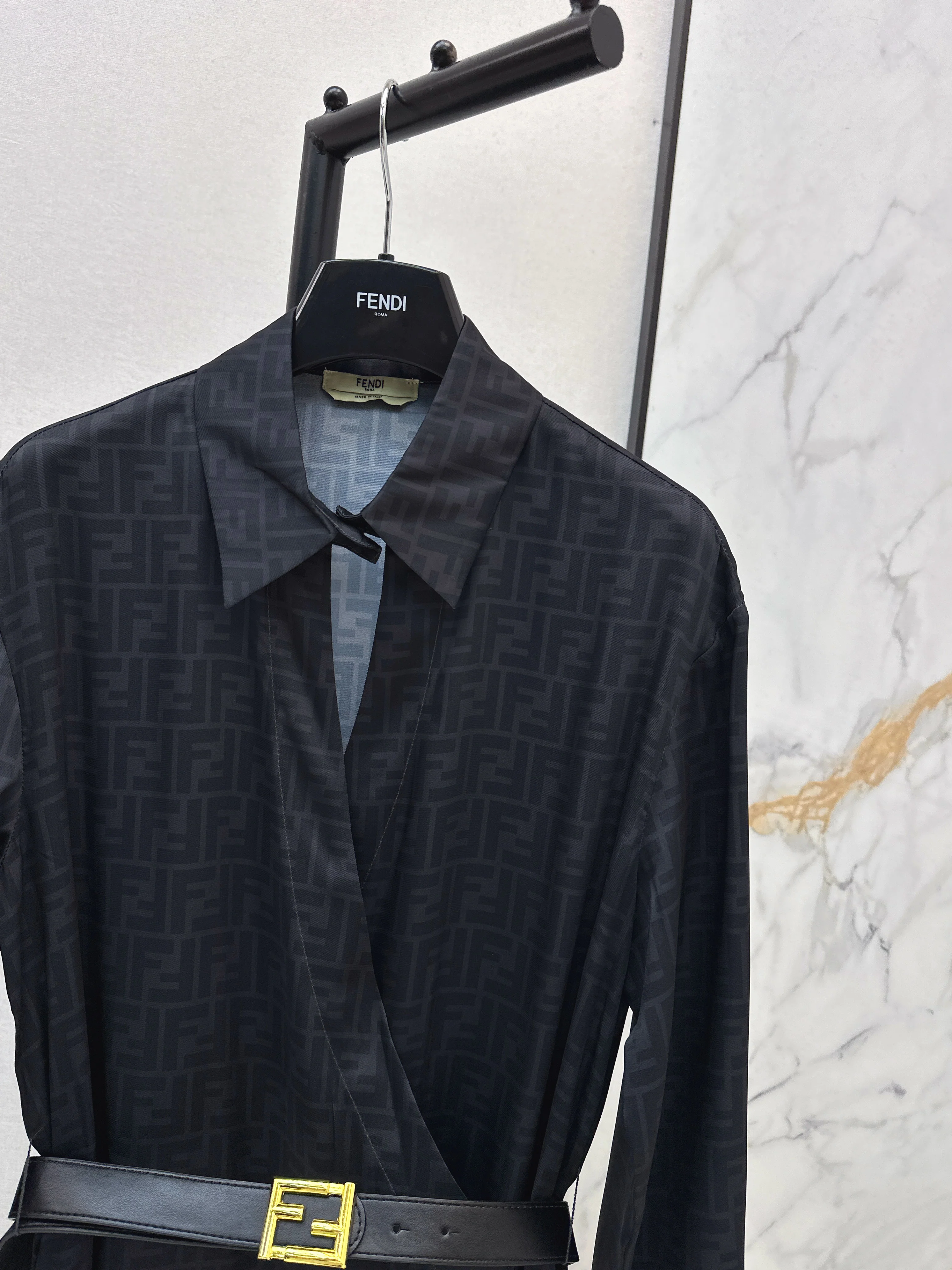 Fend 26ss silk dress with belted