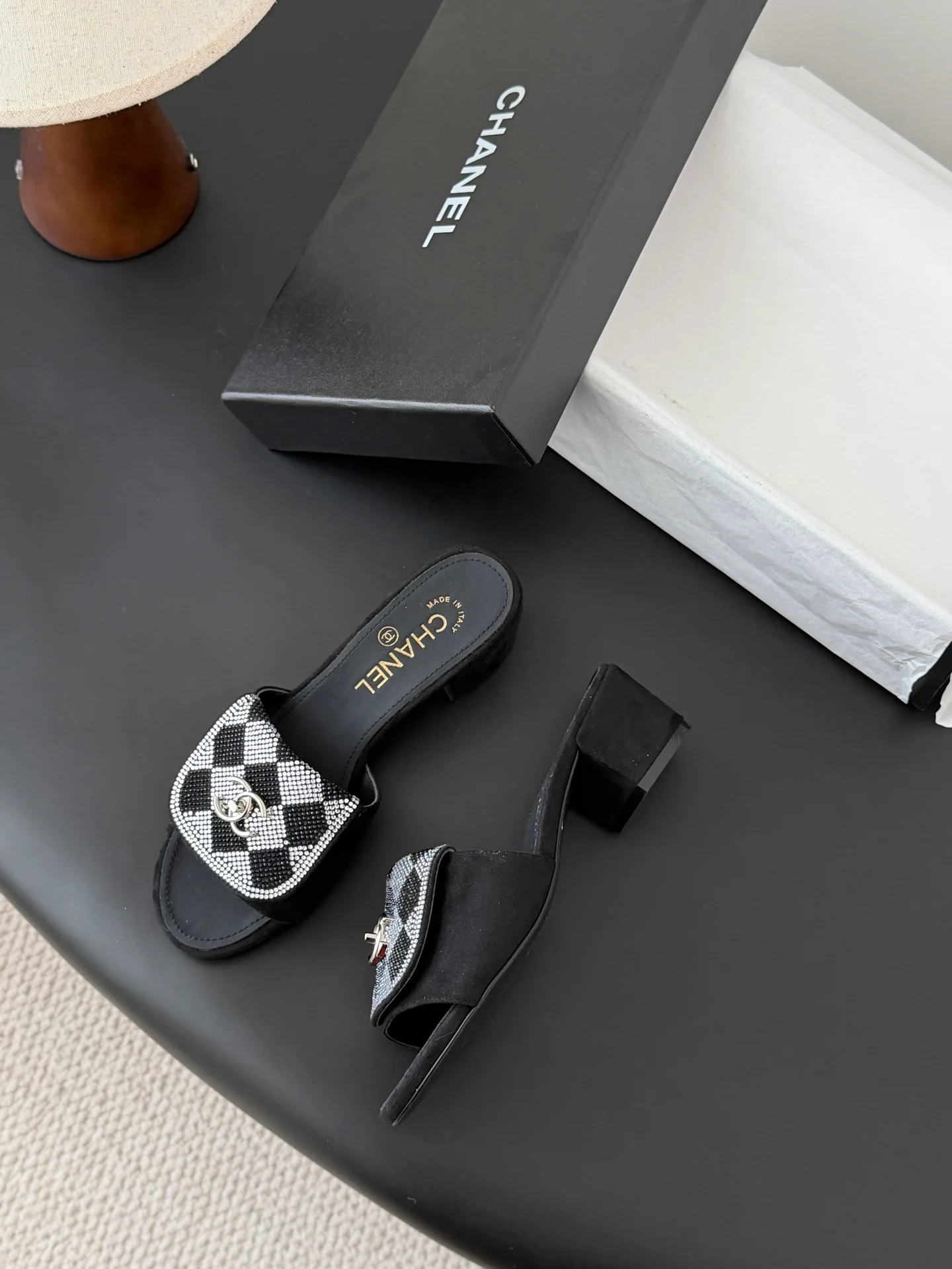 Chan 26ss rhinestone-embellished chunky sandals