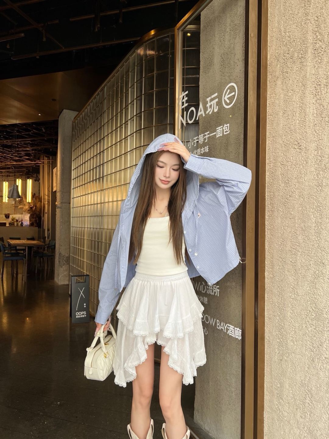 Miu 26ss check hodded jacket