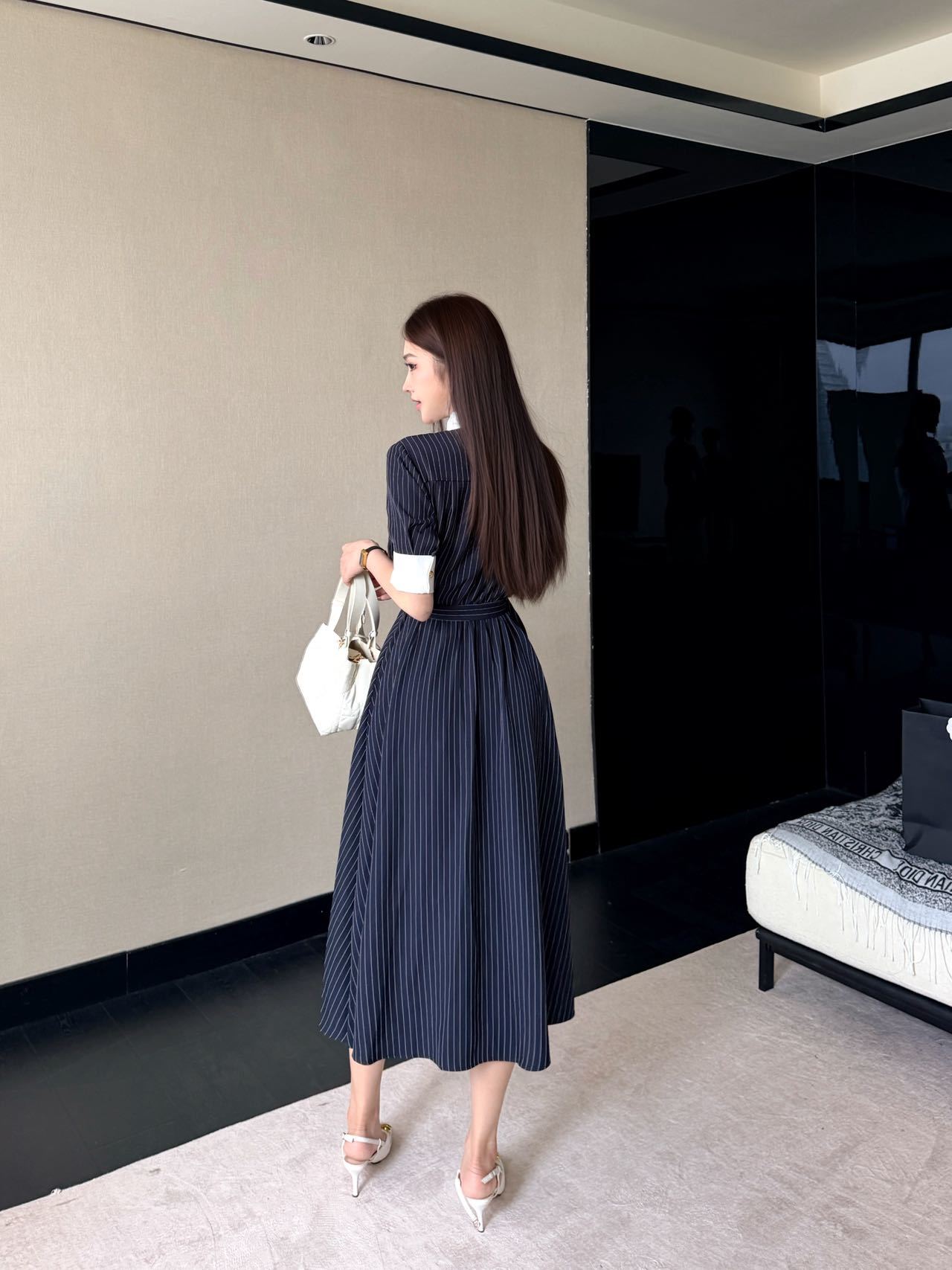 CD 26ss striped contract belted dress