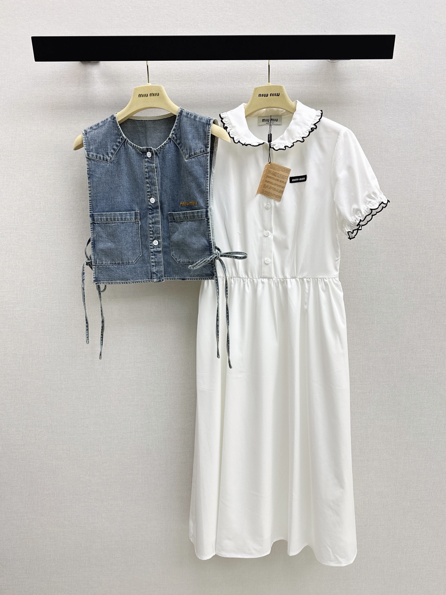 Miu 26ss 2pcs denim vest dress set