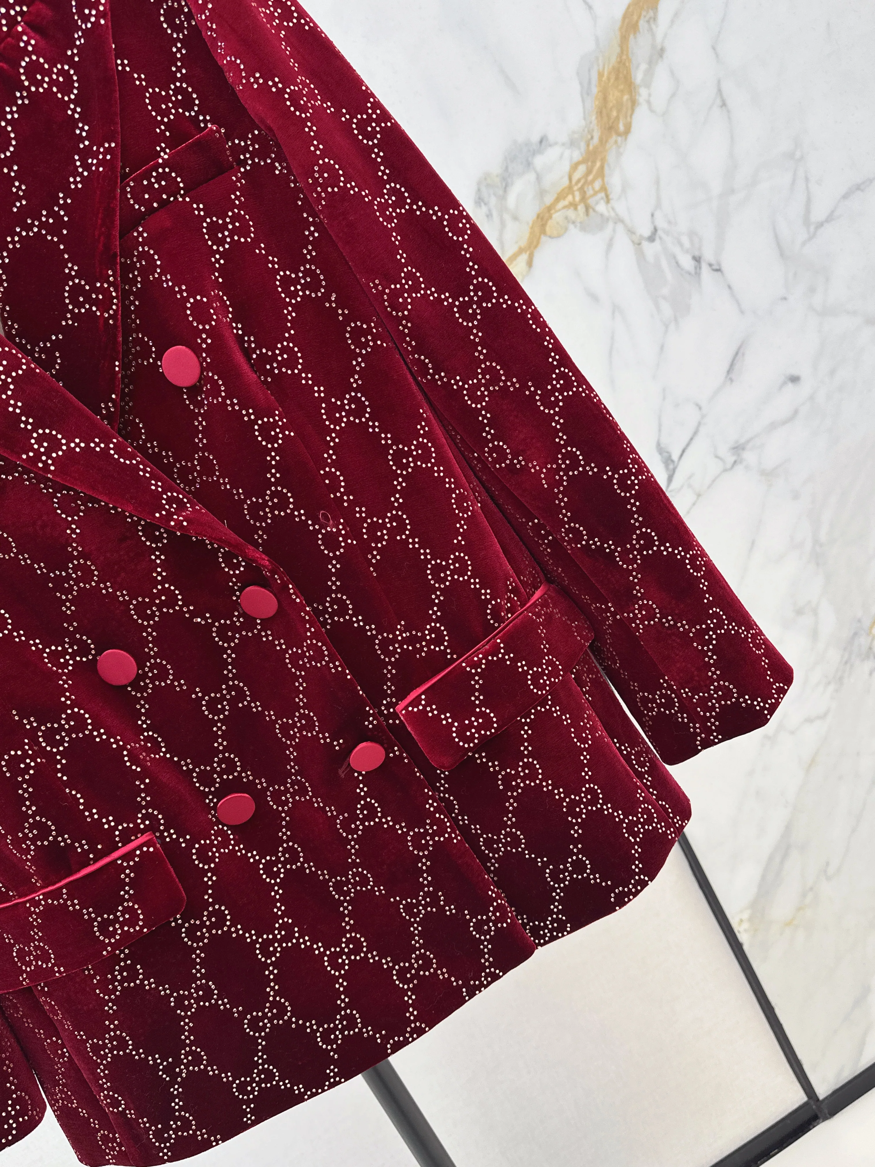 Gucc 26ss rhinestone velvet blazer