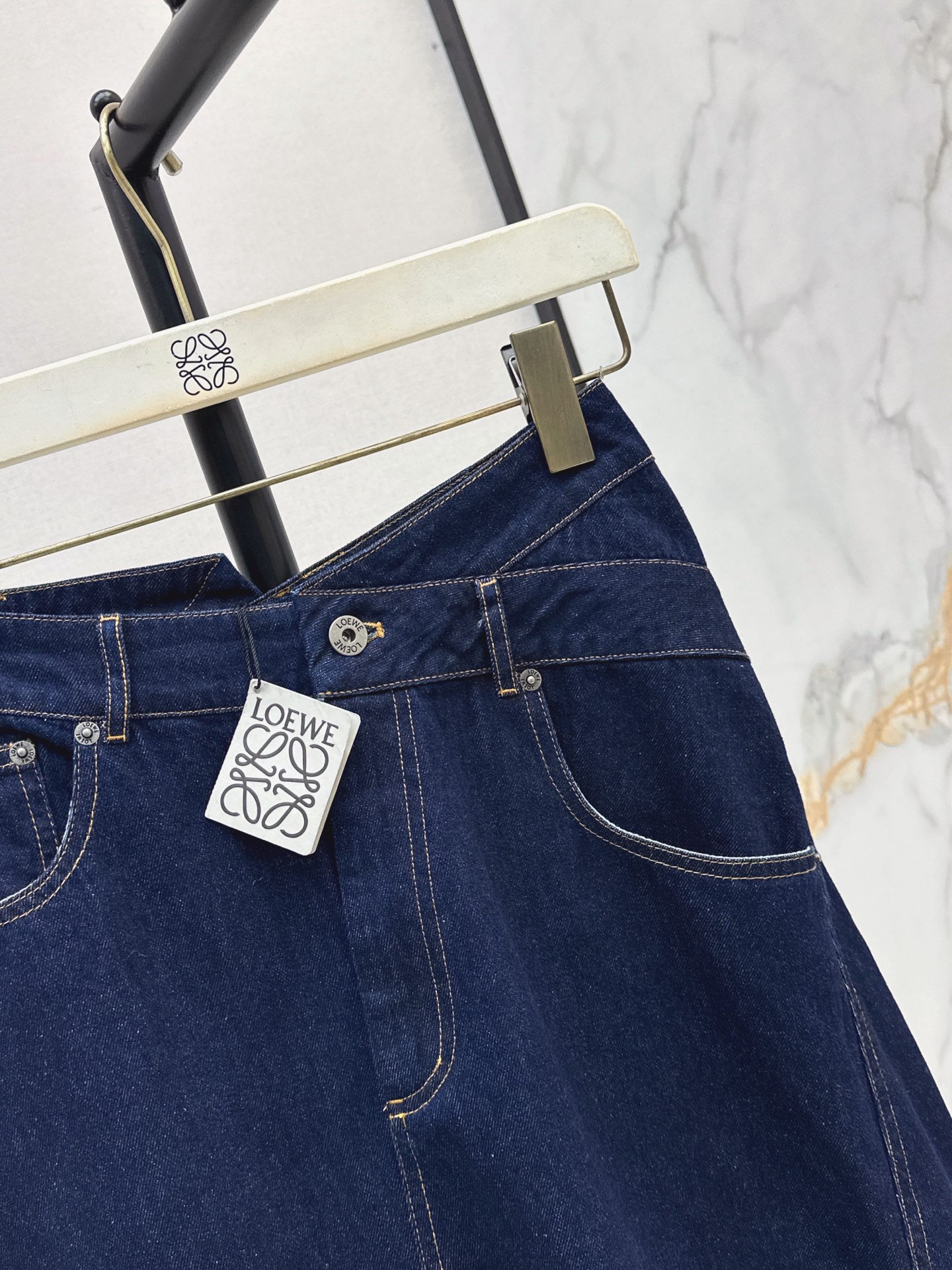Loe 26ss asymmetrical denim skirt