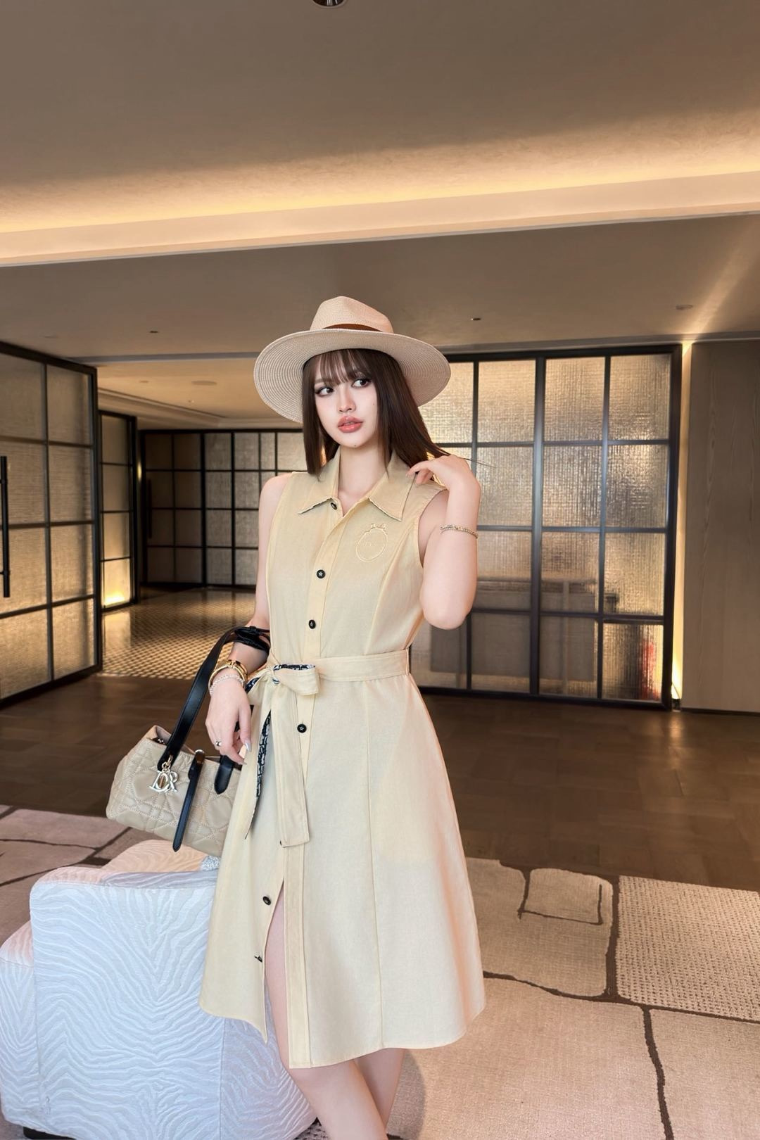 CD 26SS Sleeveless Belted Shirt Dress