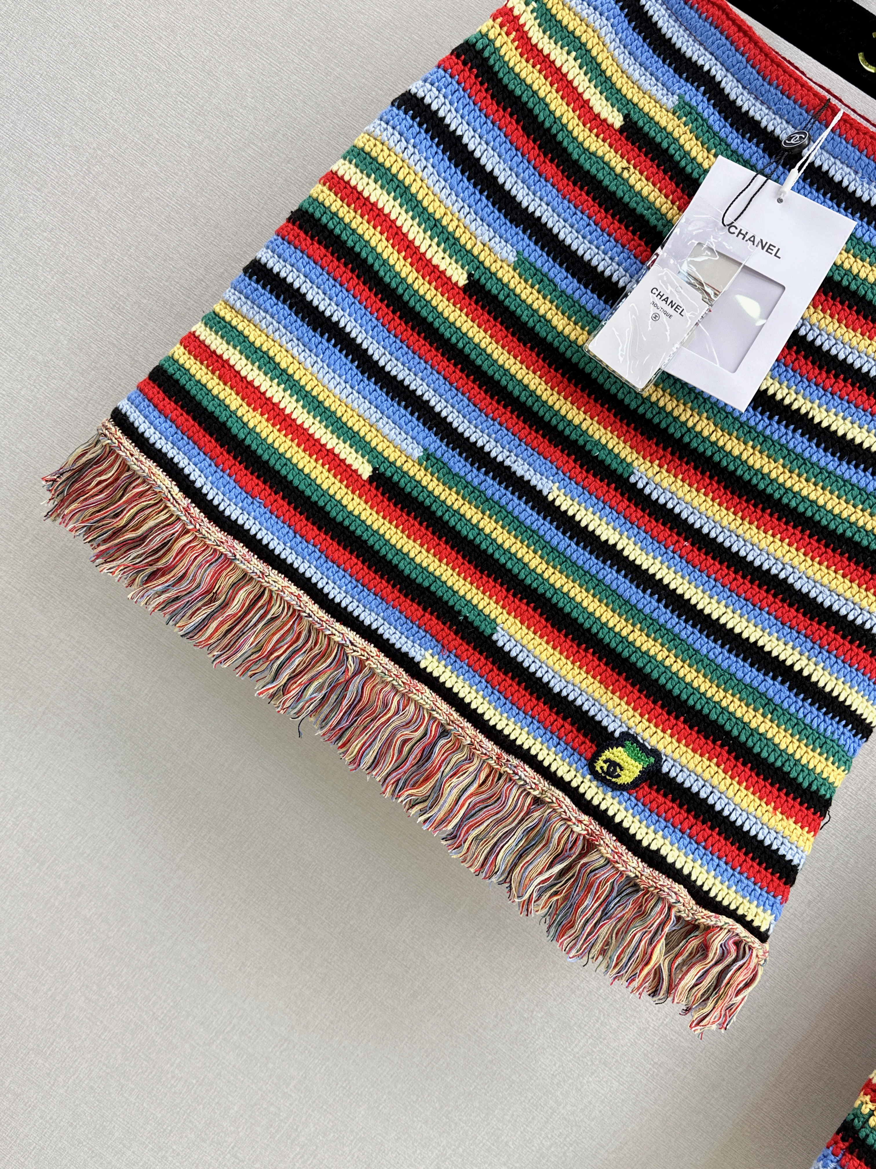 Chan 26SS Striped Crochet Knit skirt