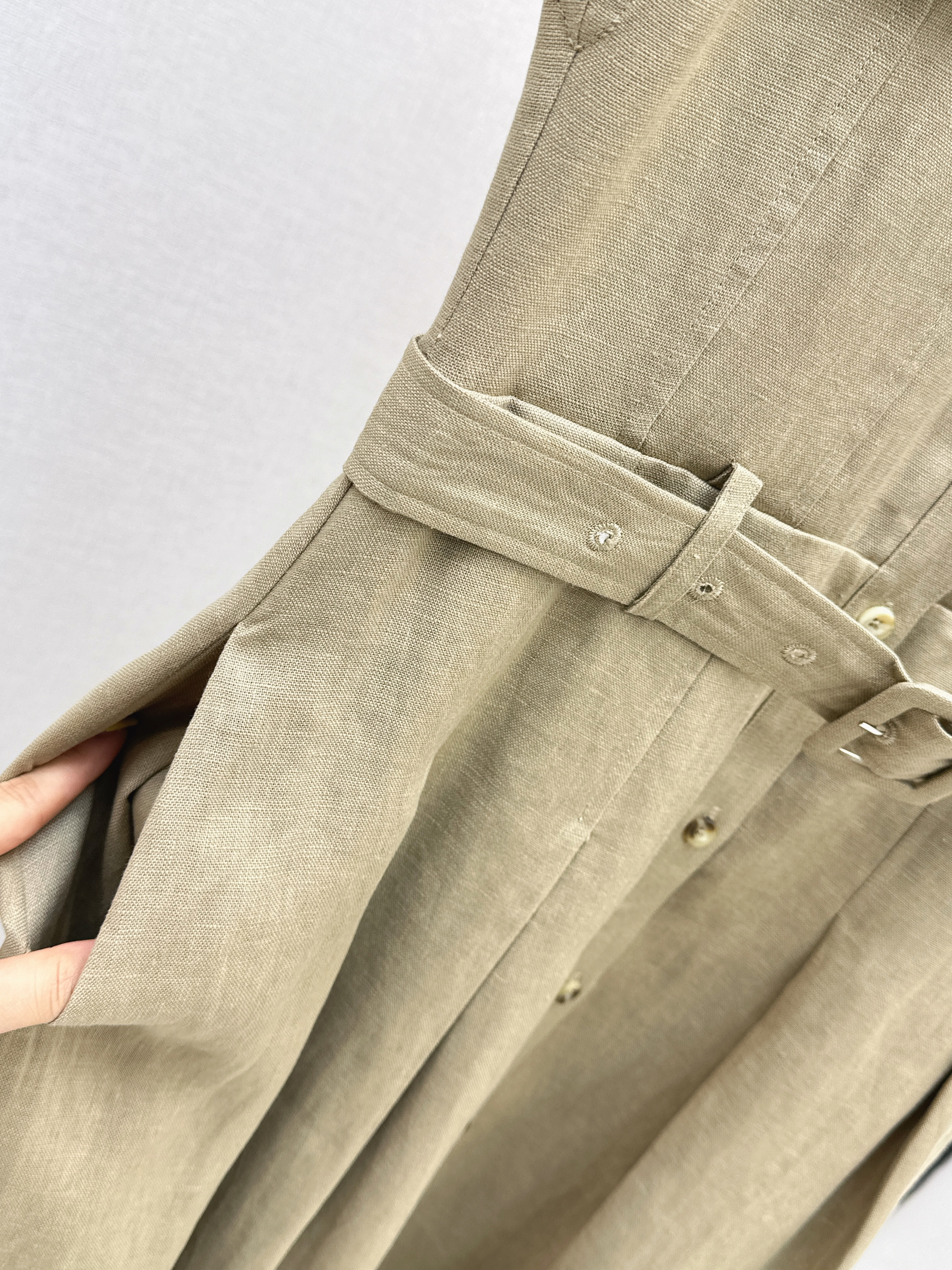 Khaki Sleeveless Belted Shirt Dress