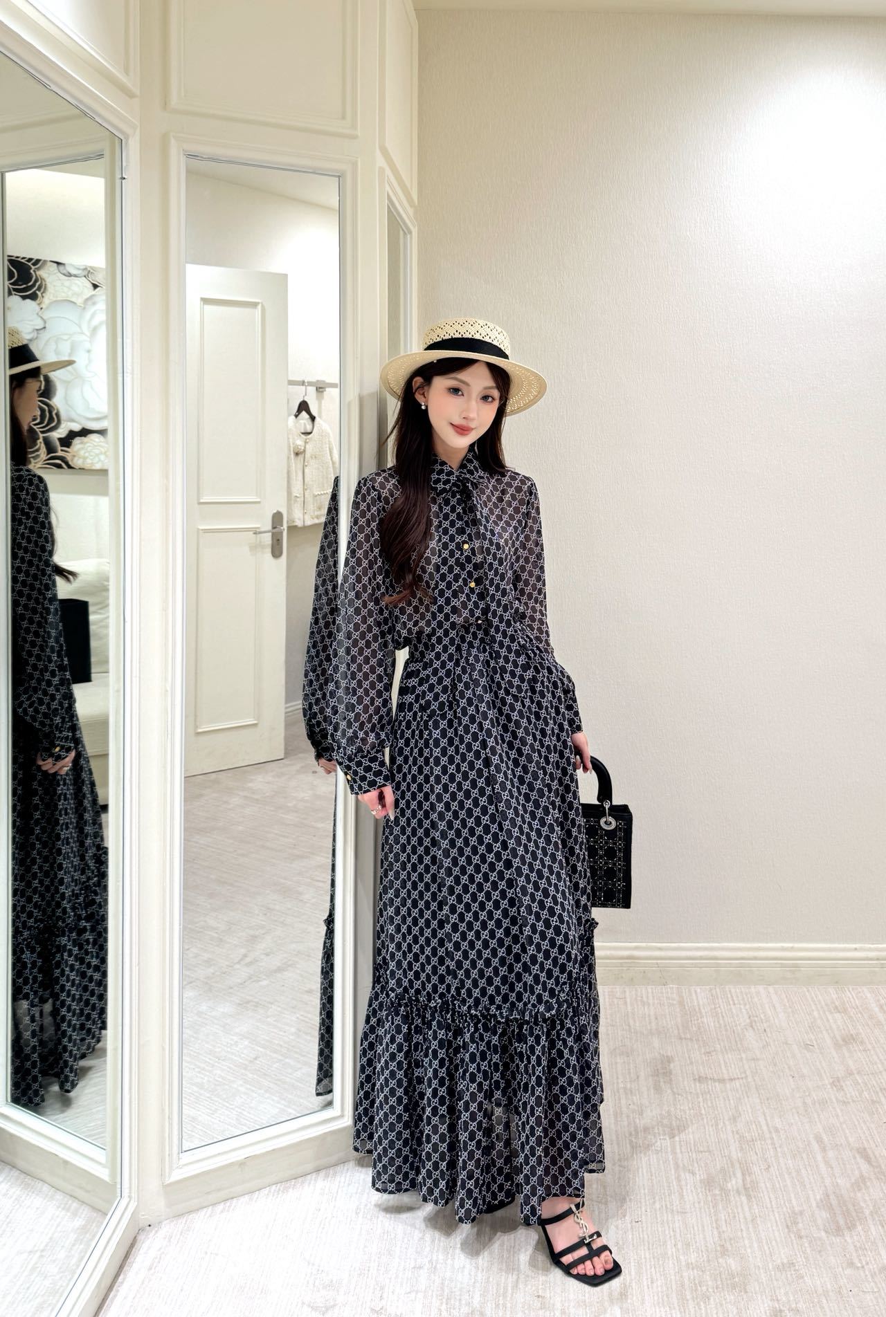 Guc 26ss print shirt skirt sets