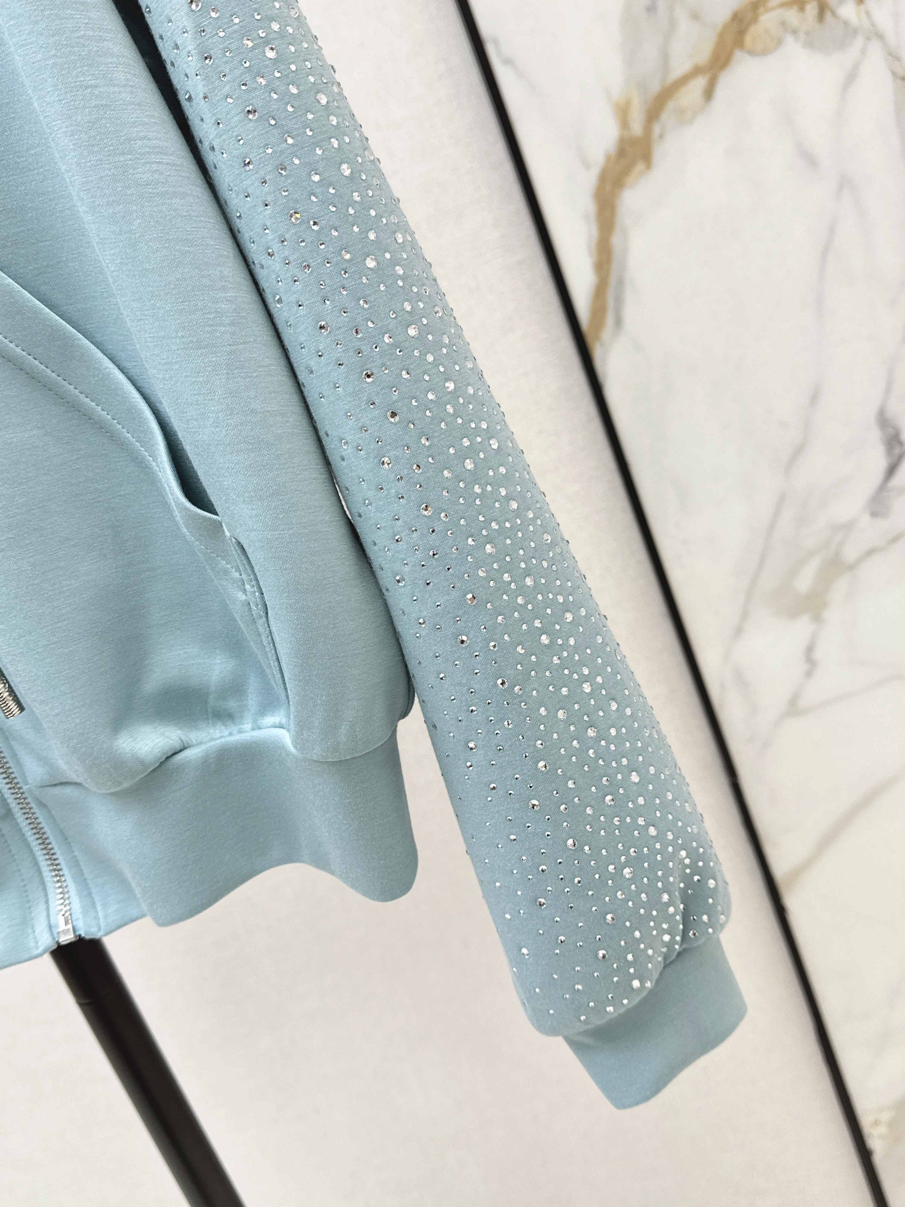 Miu 26ss rhinestone hooded jacket
