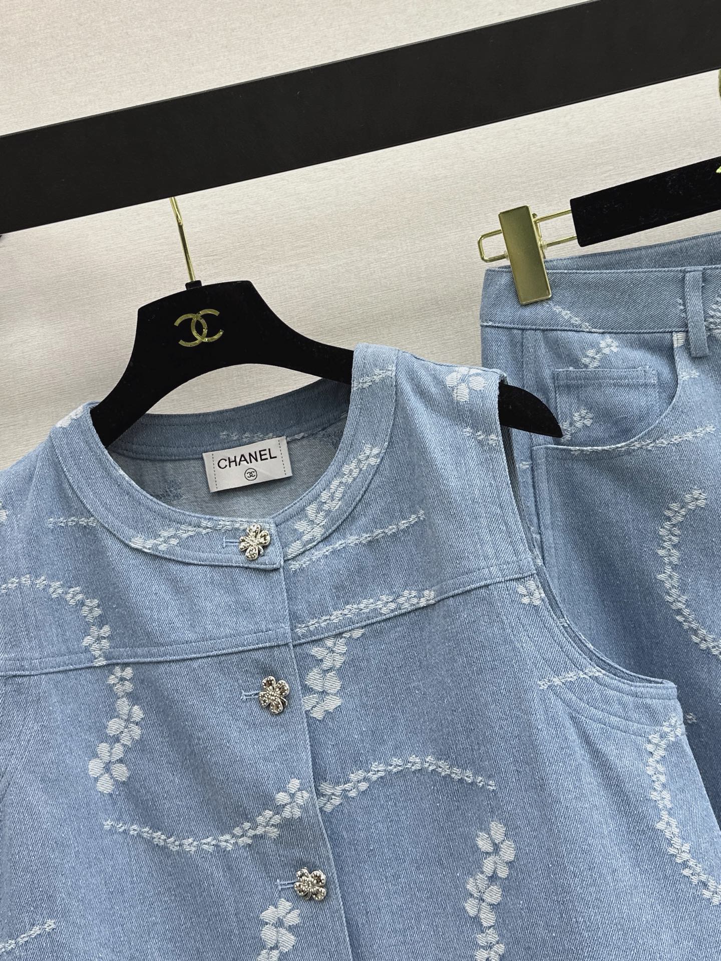 Chan 26ss print denim suit