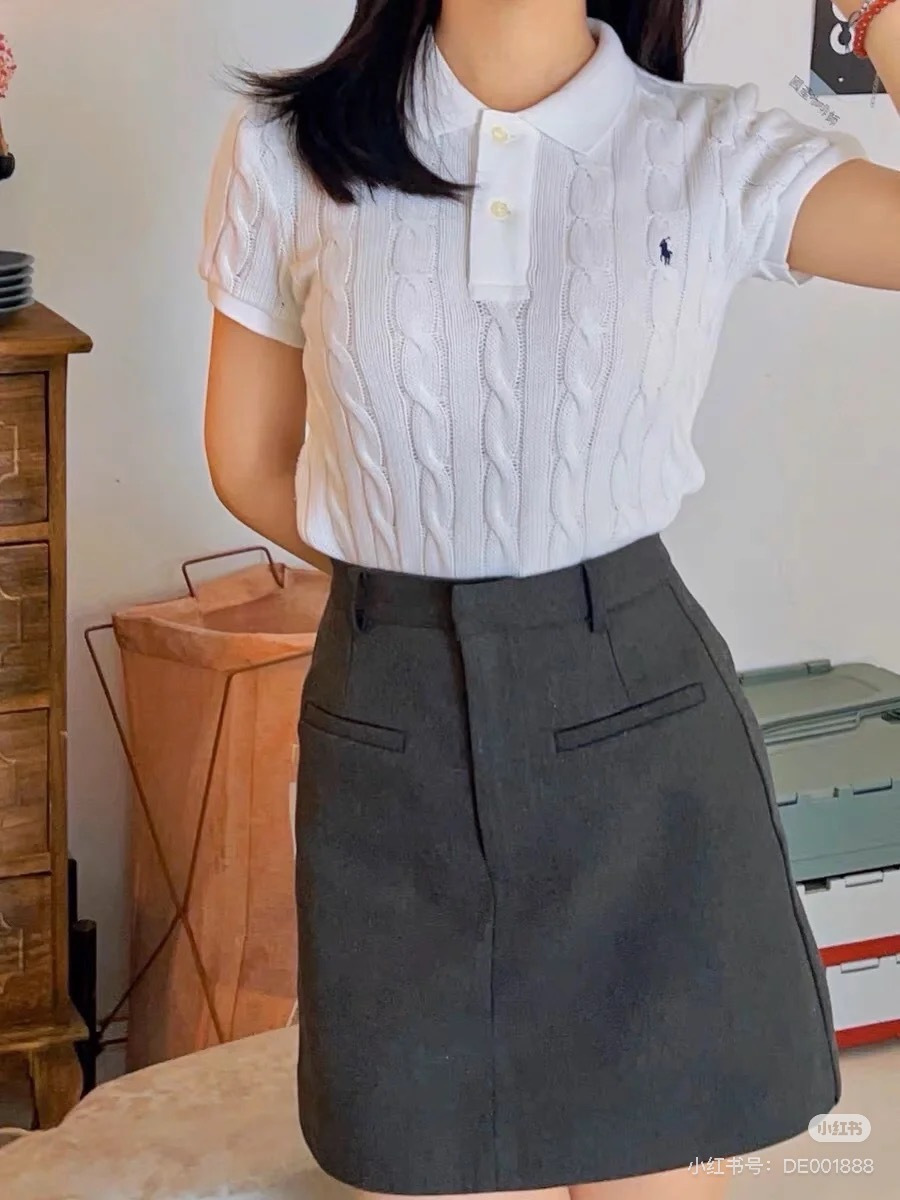 Ralp 26ss cable polo knit top