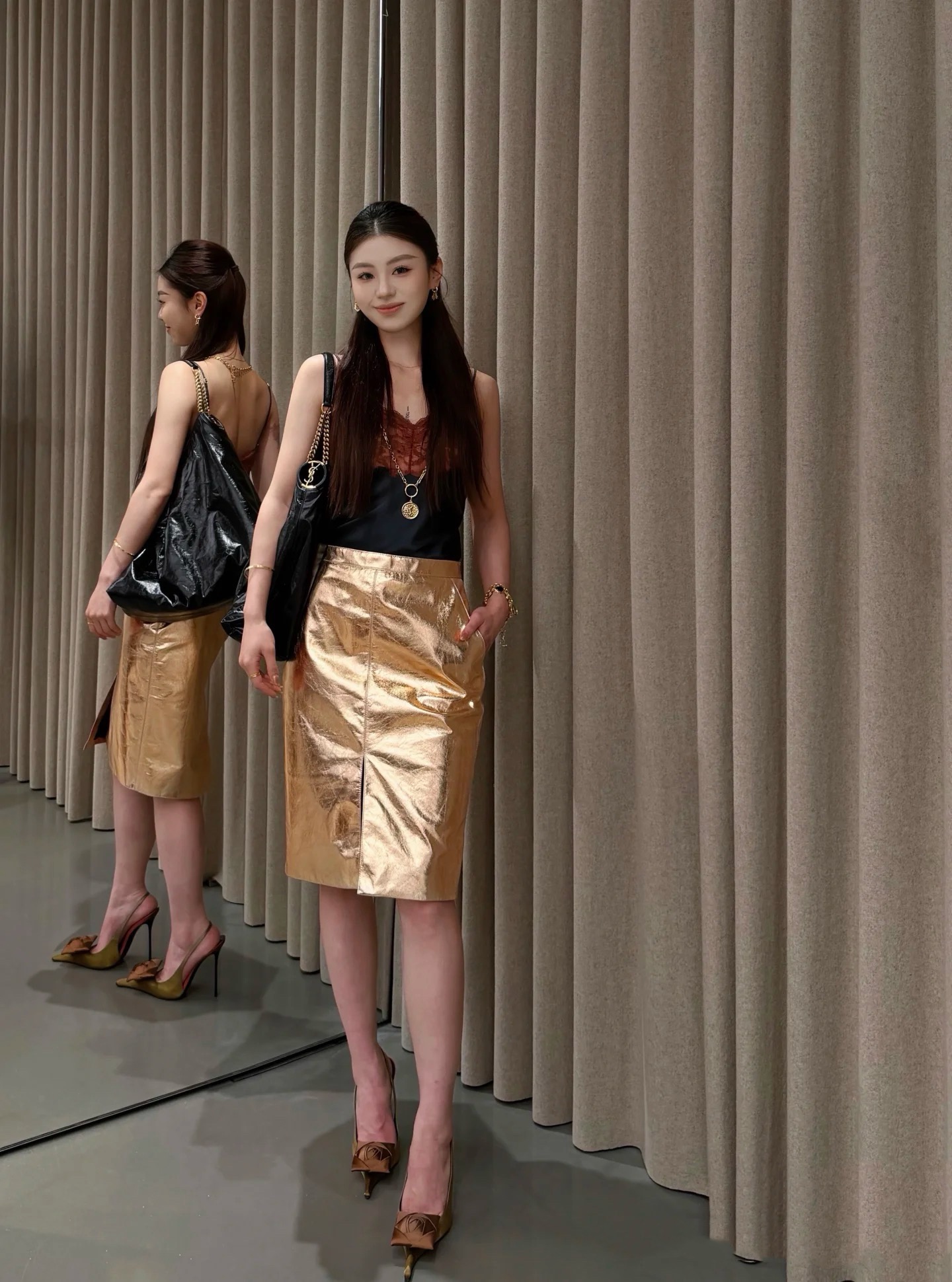 Sain 26ss metal leather skirt