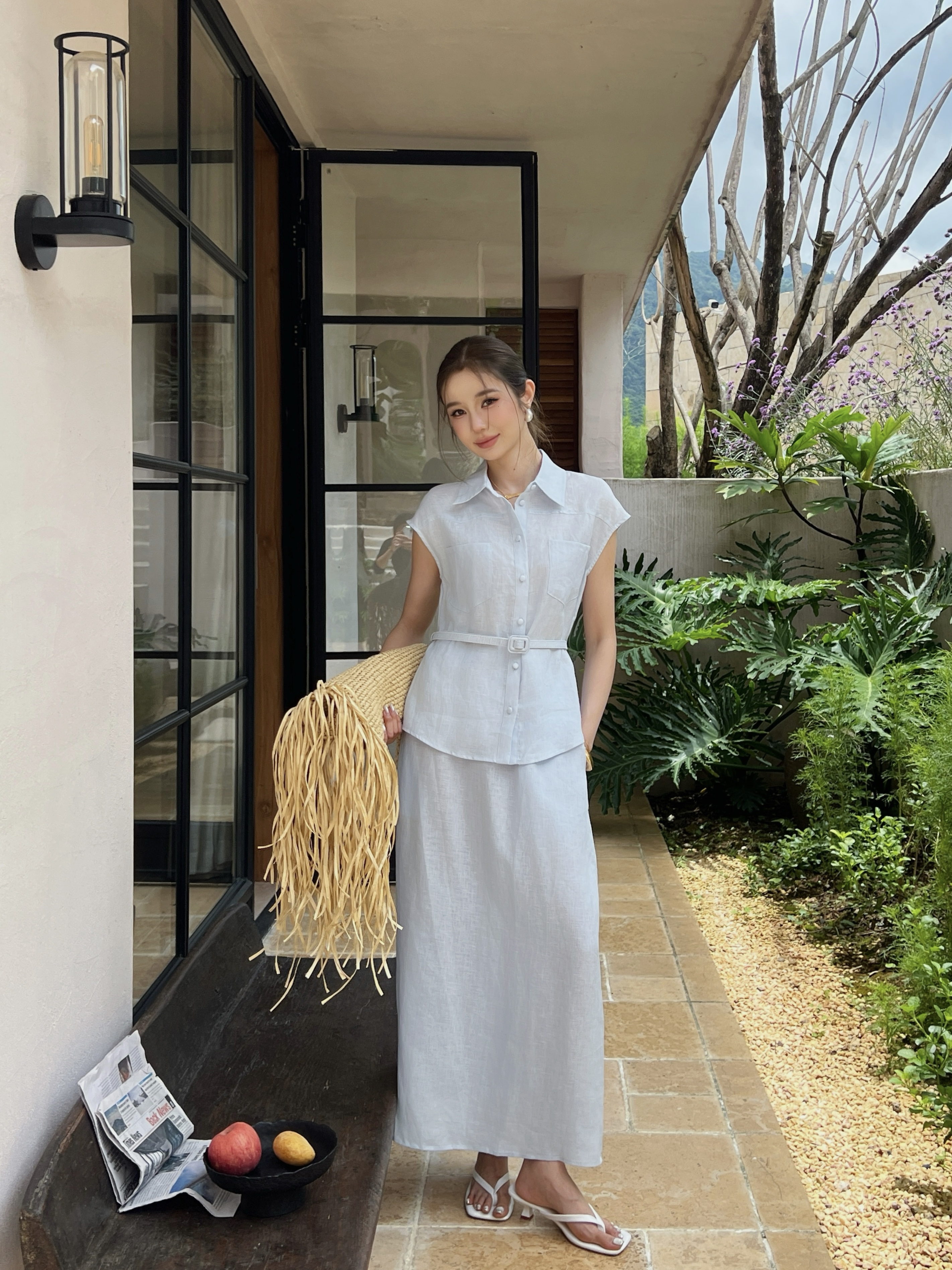Brun 26ss sleeveless shirt skirt set
