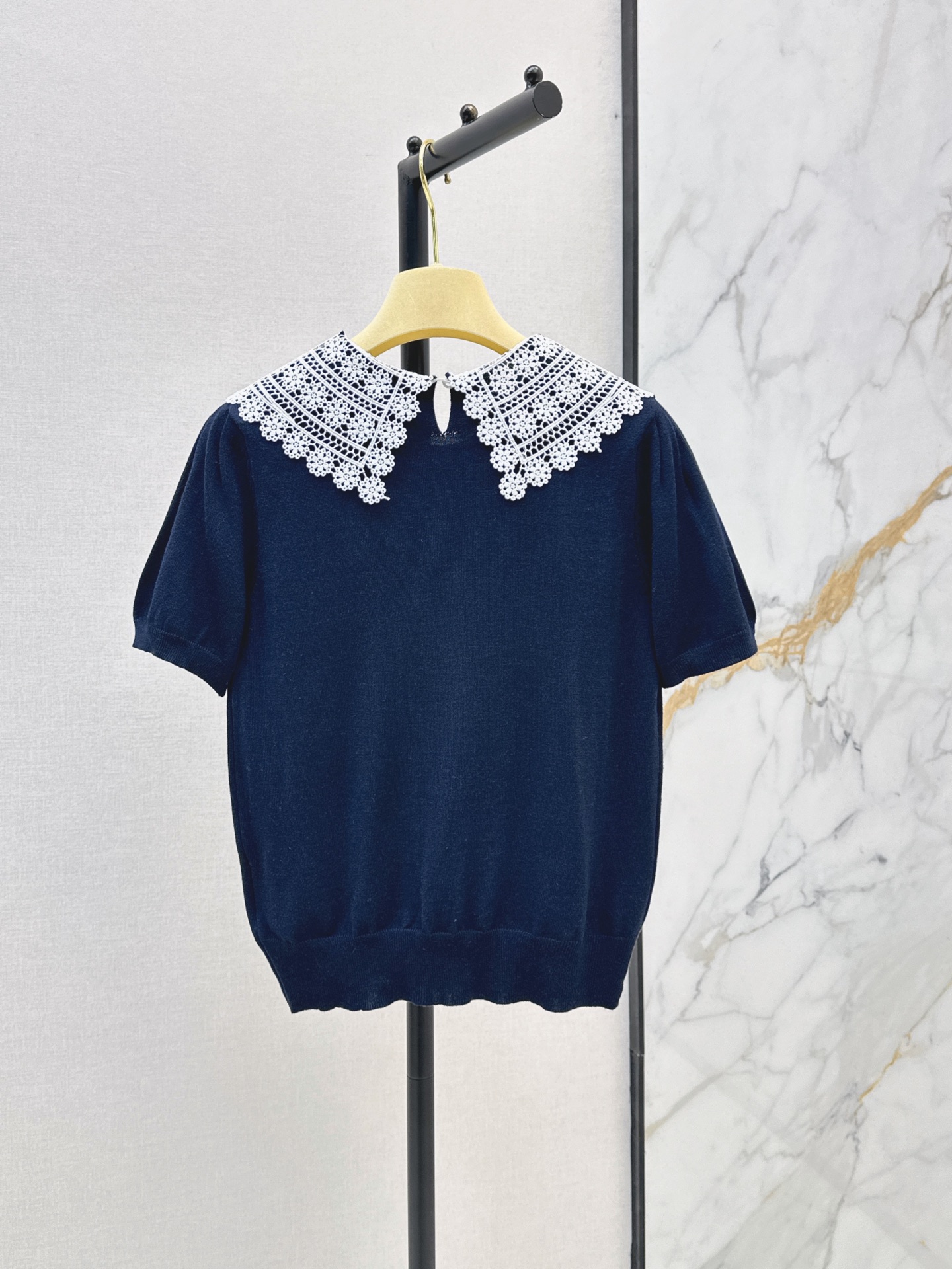 Miu 26ss 2in 1 lace trim knitwear