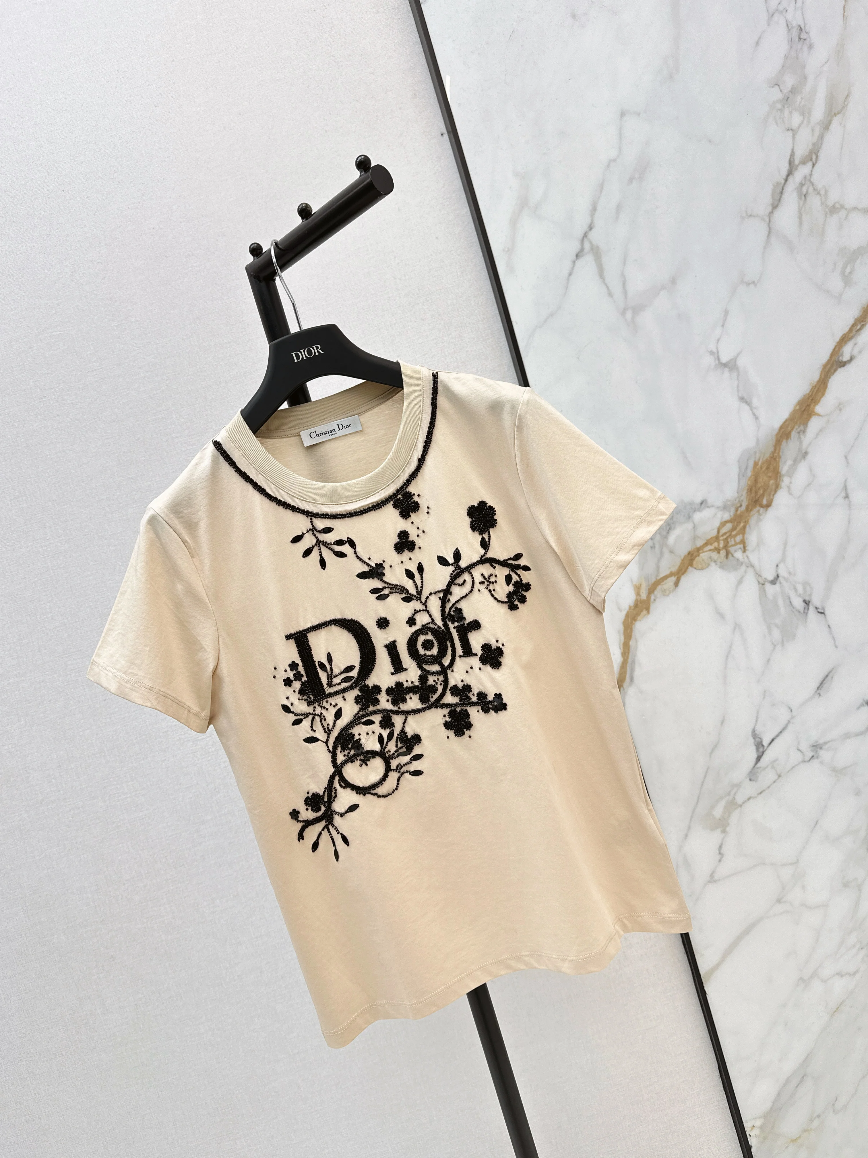 CD 26ss 3d embroidery beading t-shirts