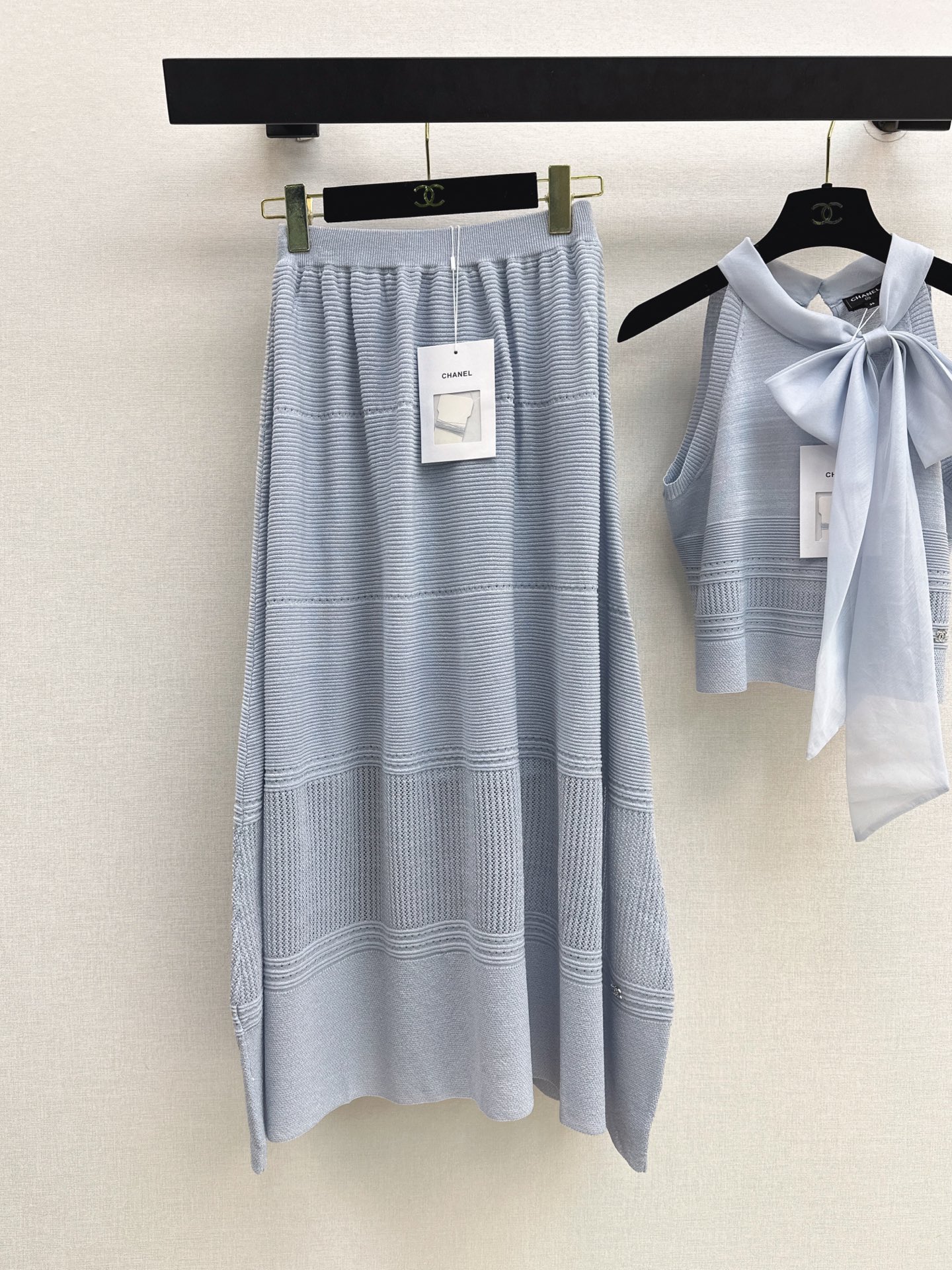 Chan 26s knit ribbon vest skirt sets