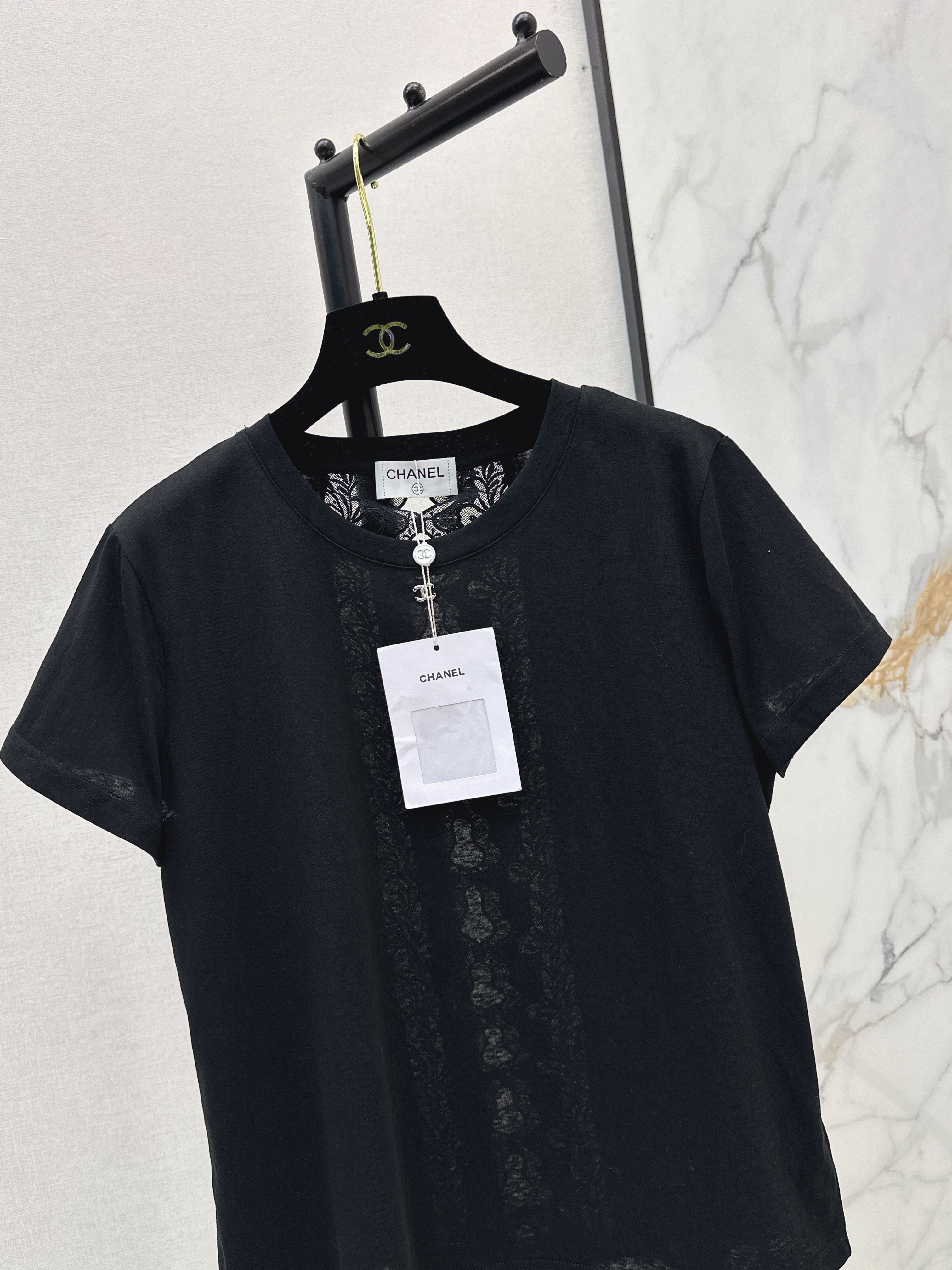 Chan 26ss lace hollow t-shirt