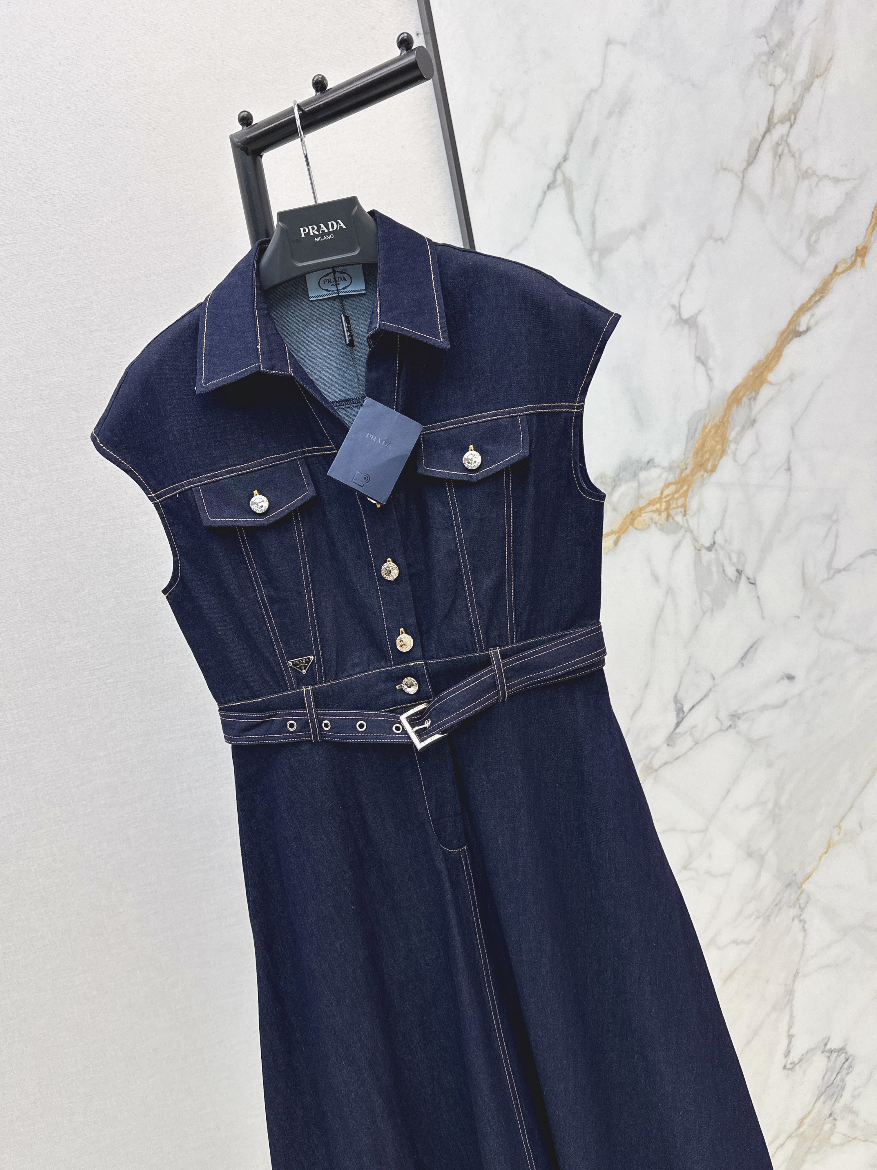 Pra 26ss denim sleeveless dress